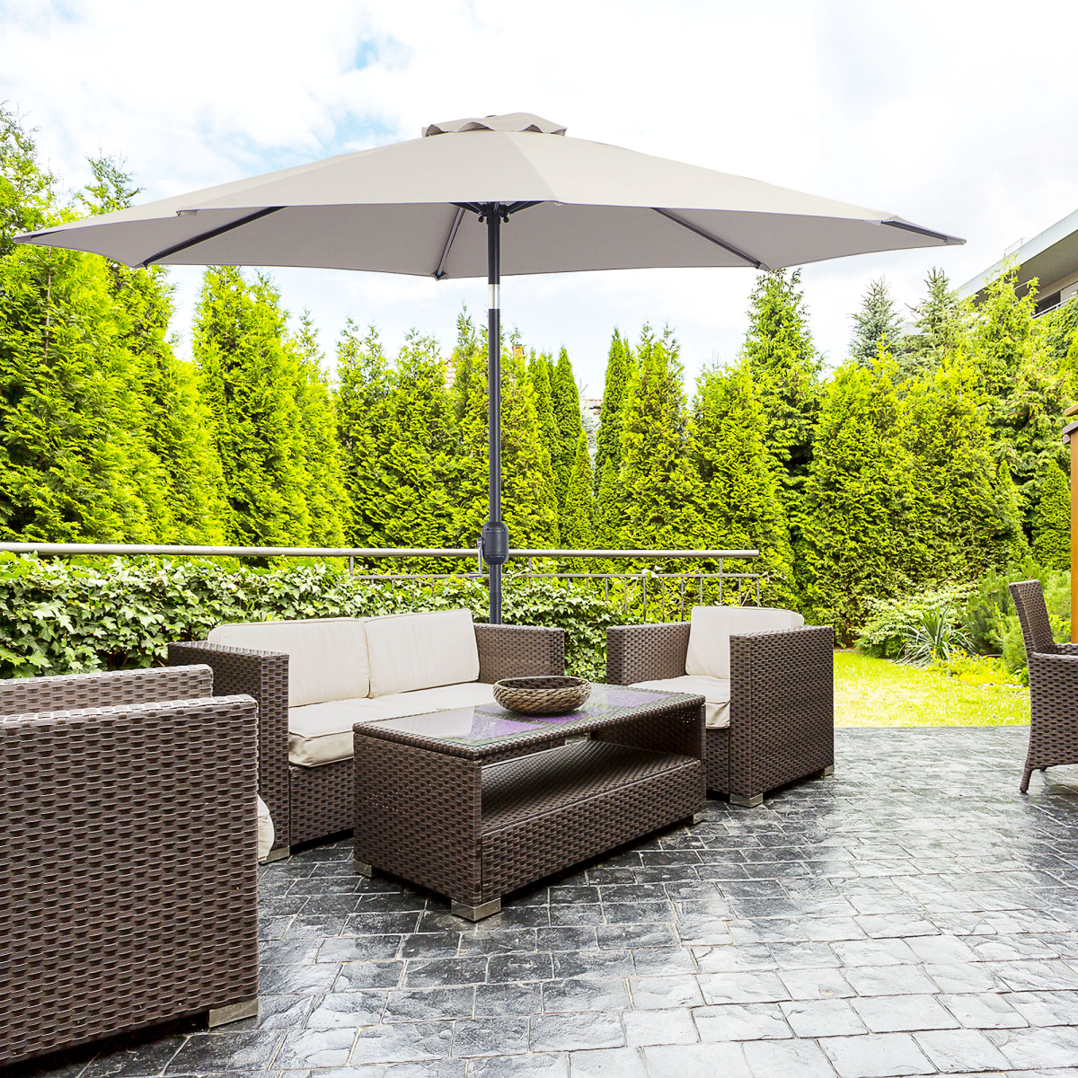 Outsunny Steel Frame Round Market Patio Sun Umbrella Parasol Sunshade Canopy 3x2.45m - Parasol