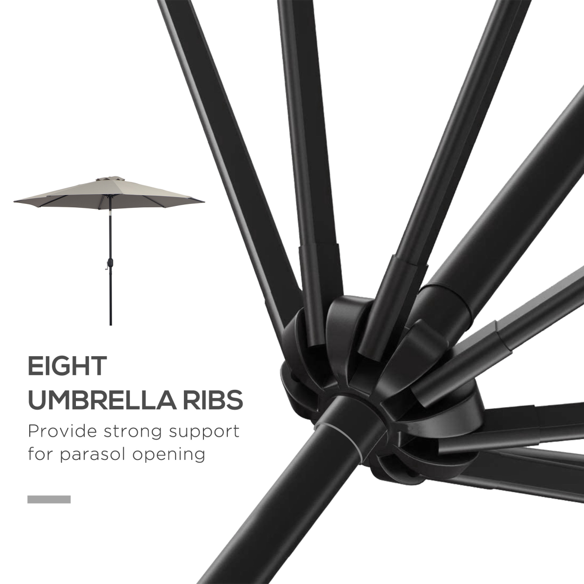 Outsunny Steel Frame Round Market Patio Sun Umbrella Parasol Sunshade Canopy 3x2.45m - Parasol