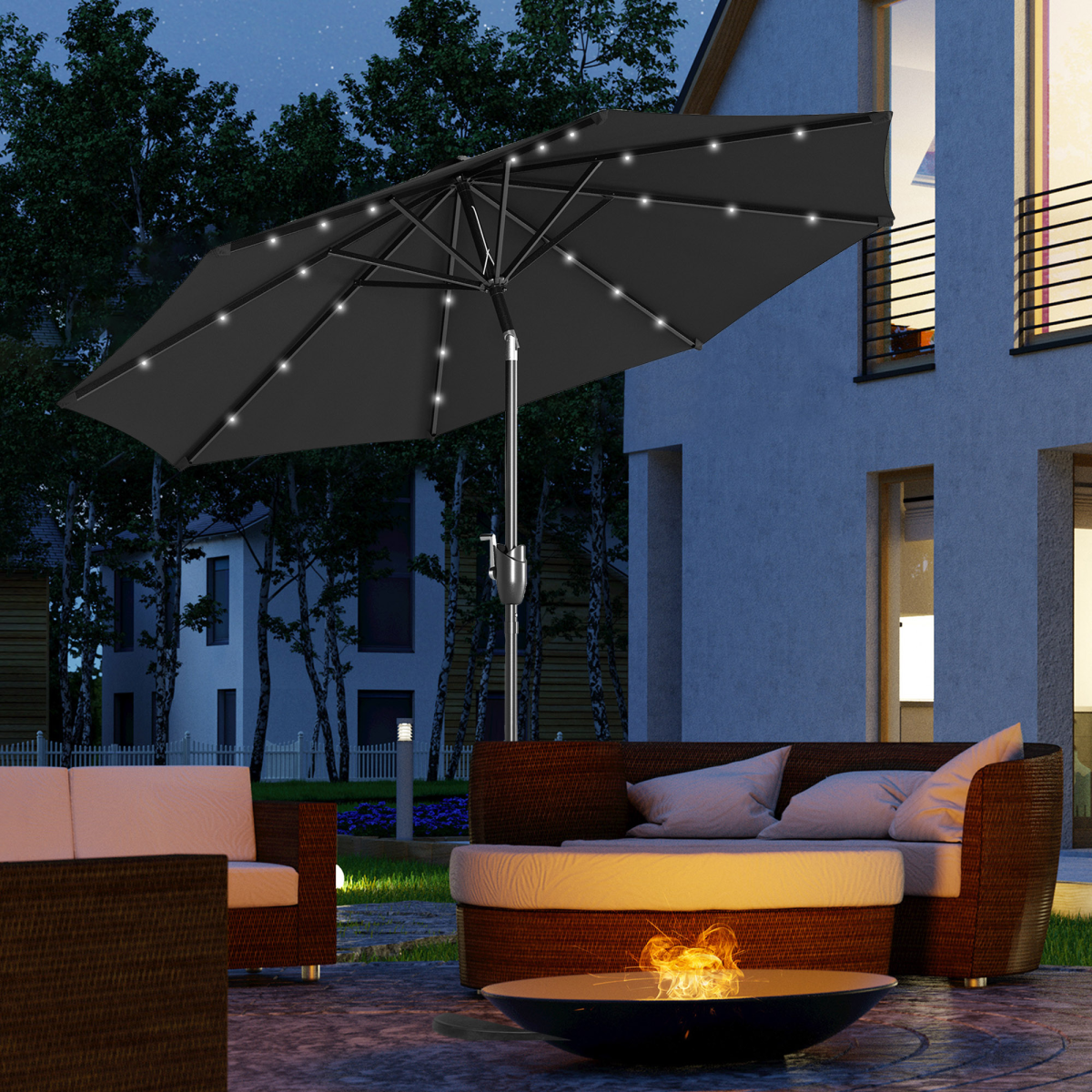 Outsunny Garden 24 LED Light Parasol Outdoor Tilt Sun Umbrella Patio Club Party Sunshade - Parasol