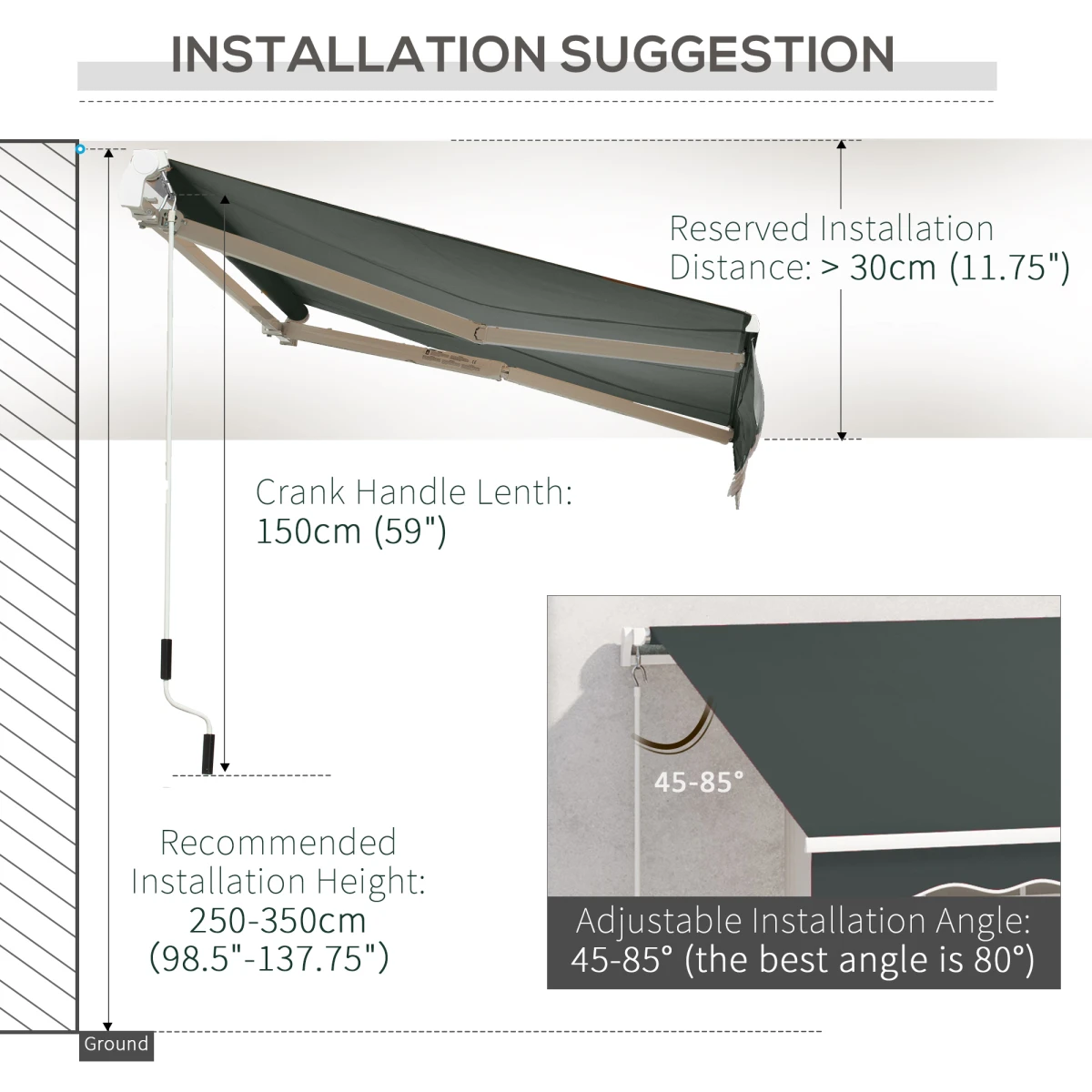 Outsunny Outsunny Awning 3.5x2.5m Manual Patio Shade - Cover