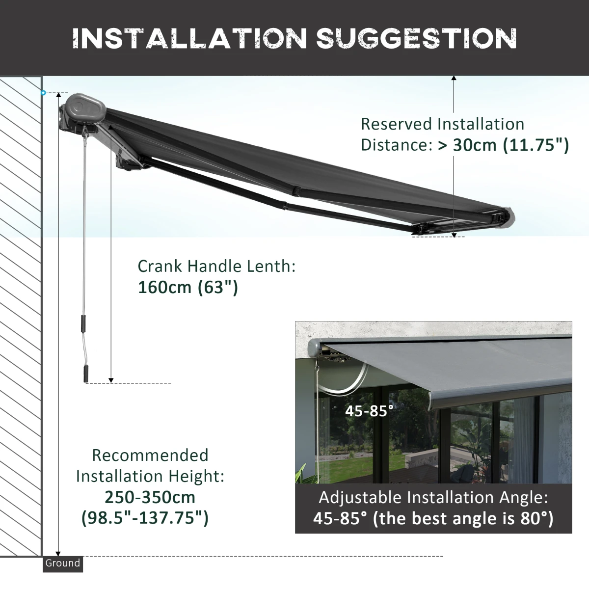 Outsunny Cassette Awning Sunshade Universal Fit Electric Motorised For Doors And Windows by Outsunny