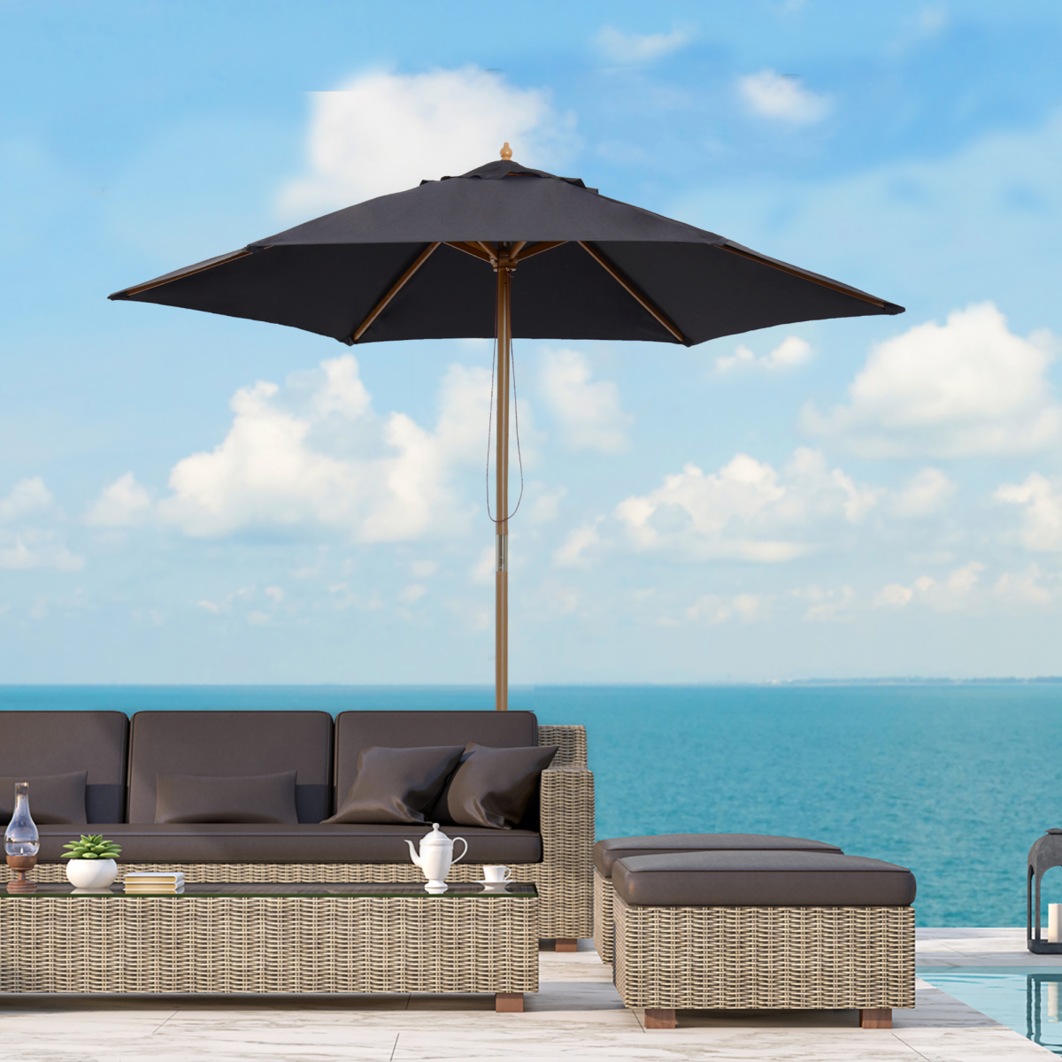 Outsunny 2.5m Wooden Garden Patio Parasol Umbrella - Parasol