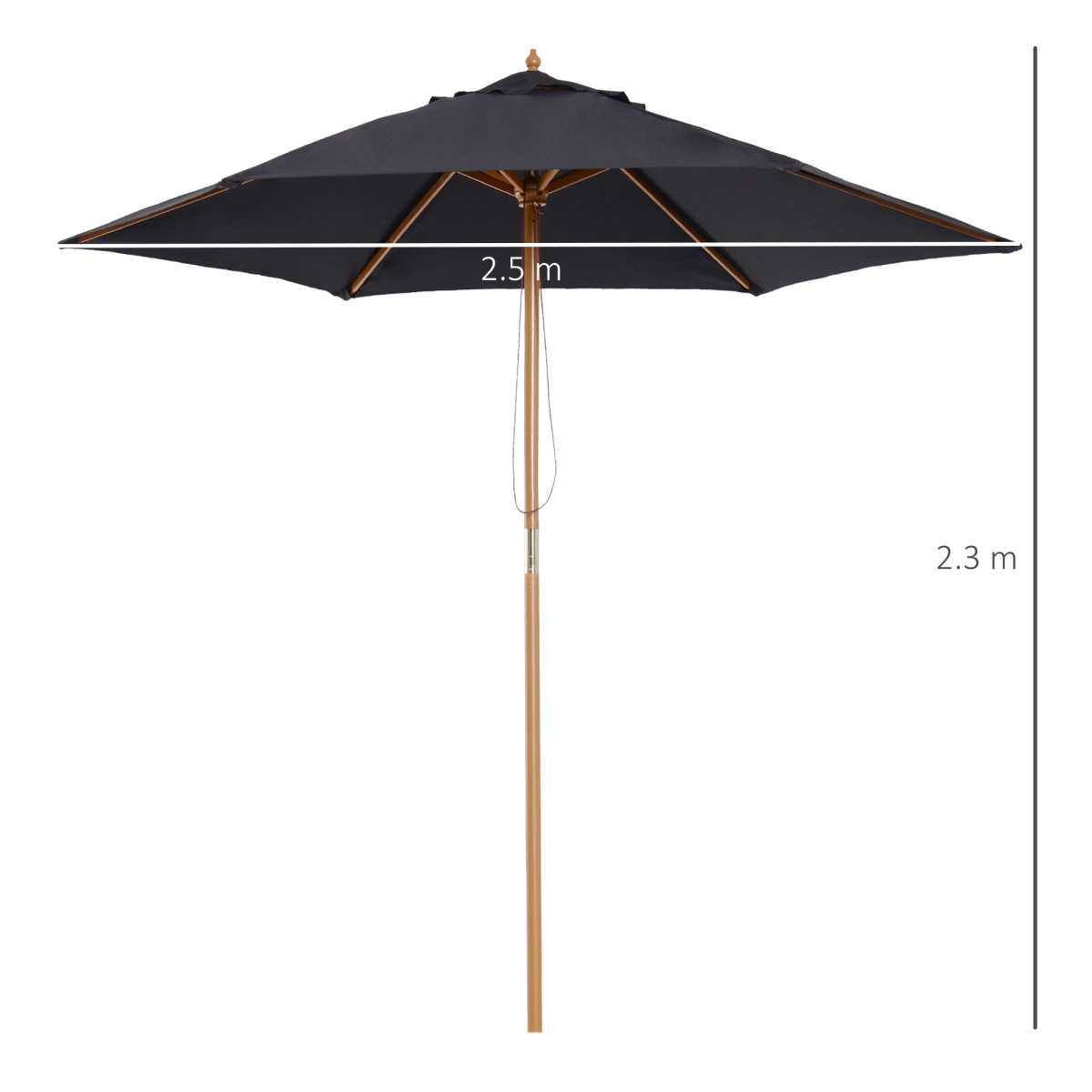 Outsunny 2.5m Wooden Garden Patio Parasol Umbrella - Parasol