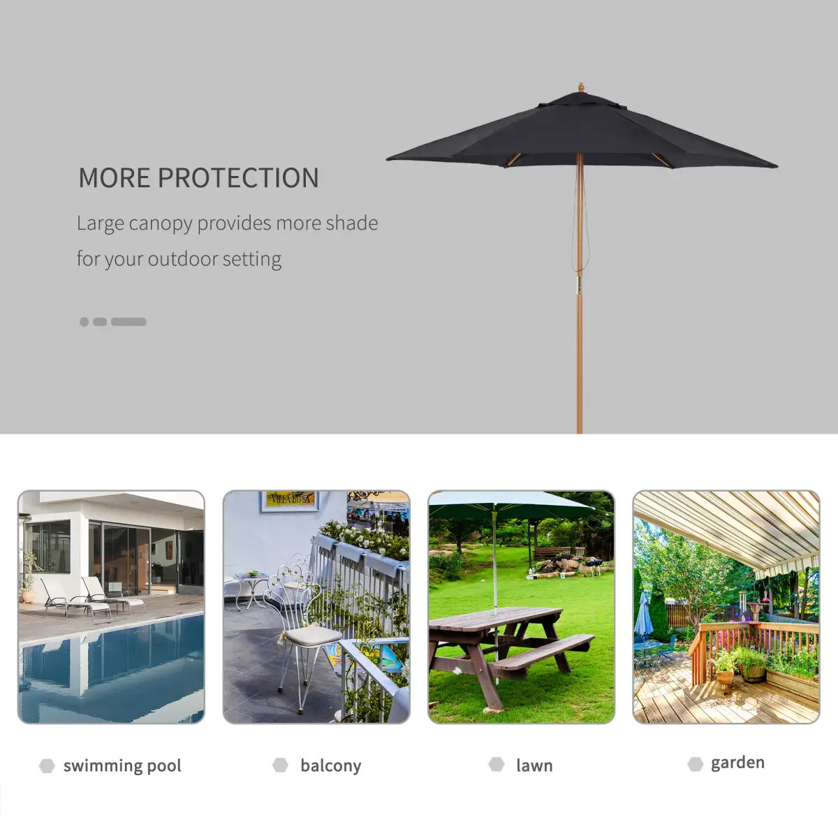 Outsunny 2.5m Wooden Garden Patio Parasol Umbrella - Parasol