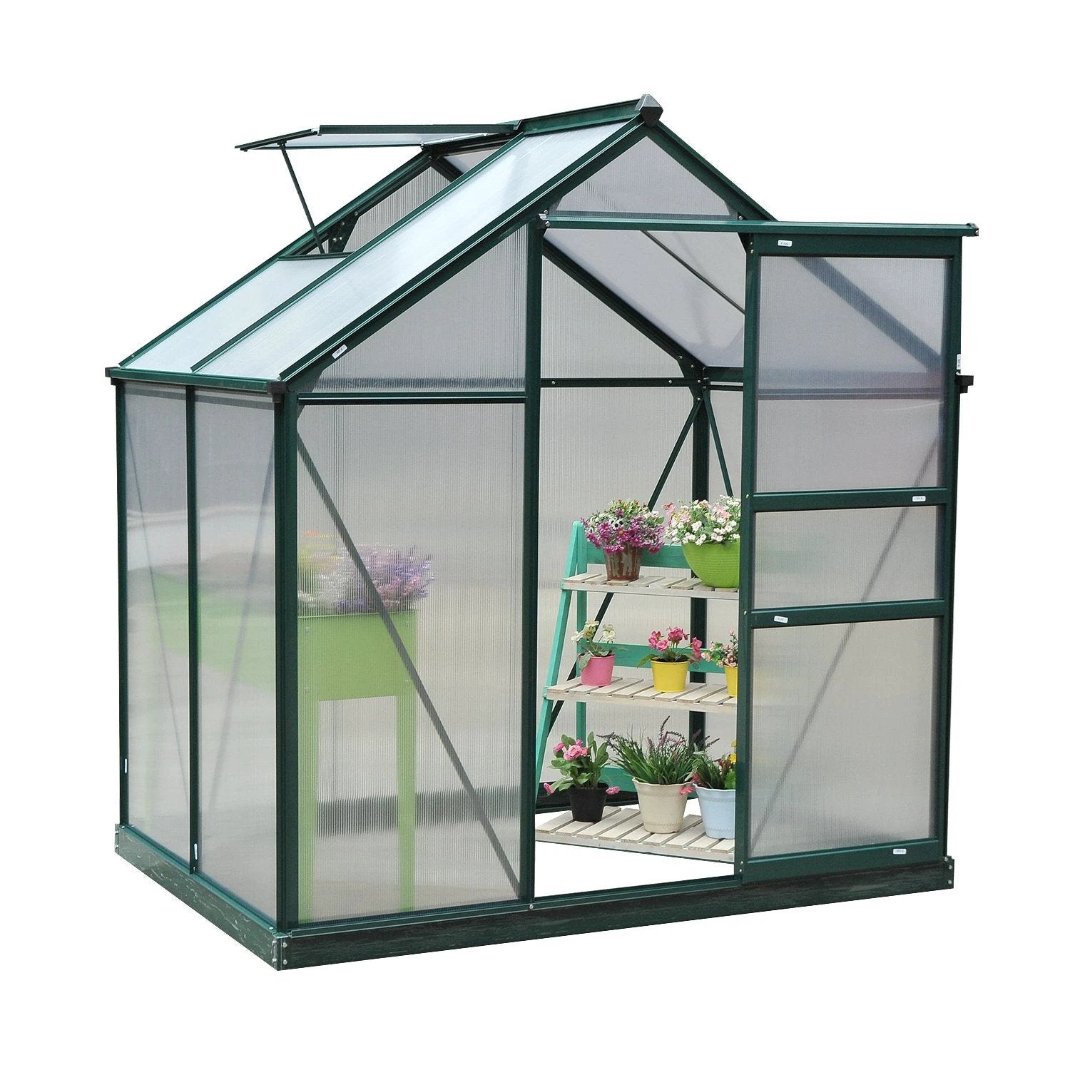 Outsunny Clear Large Walk-In Greenhouse Garden Plants Grow Galvanized Base, Slide Door - Greenhouse