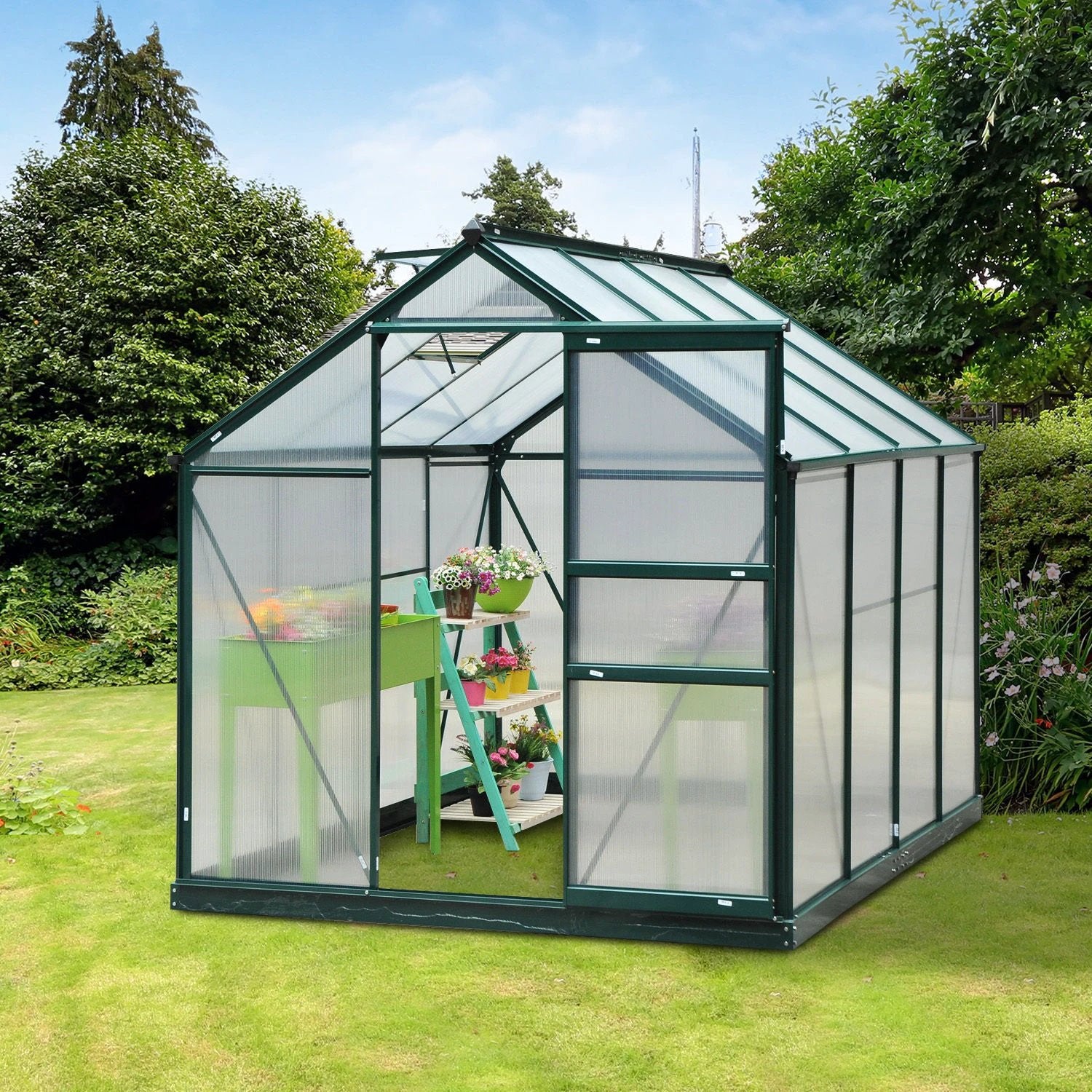 Outsunny Clear Large Walk-In Greenhouse Garden Plants Grow Galvanized Base, Slide Door - Greenhouse