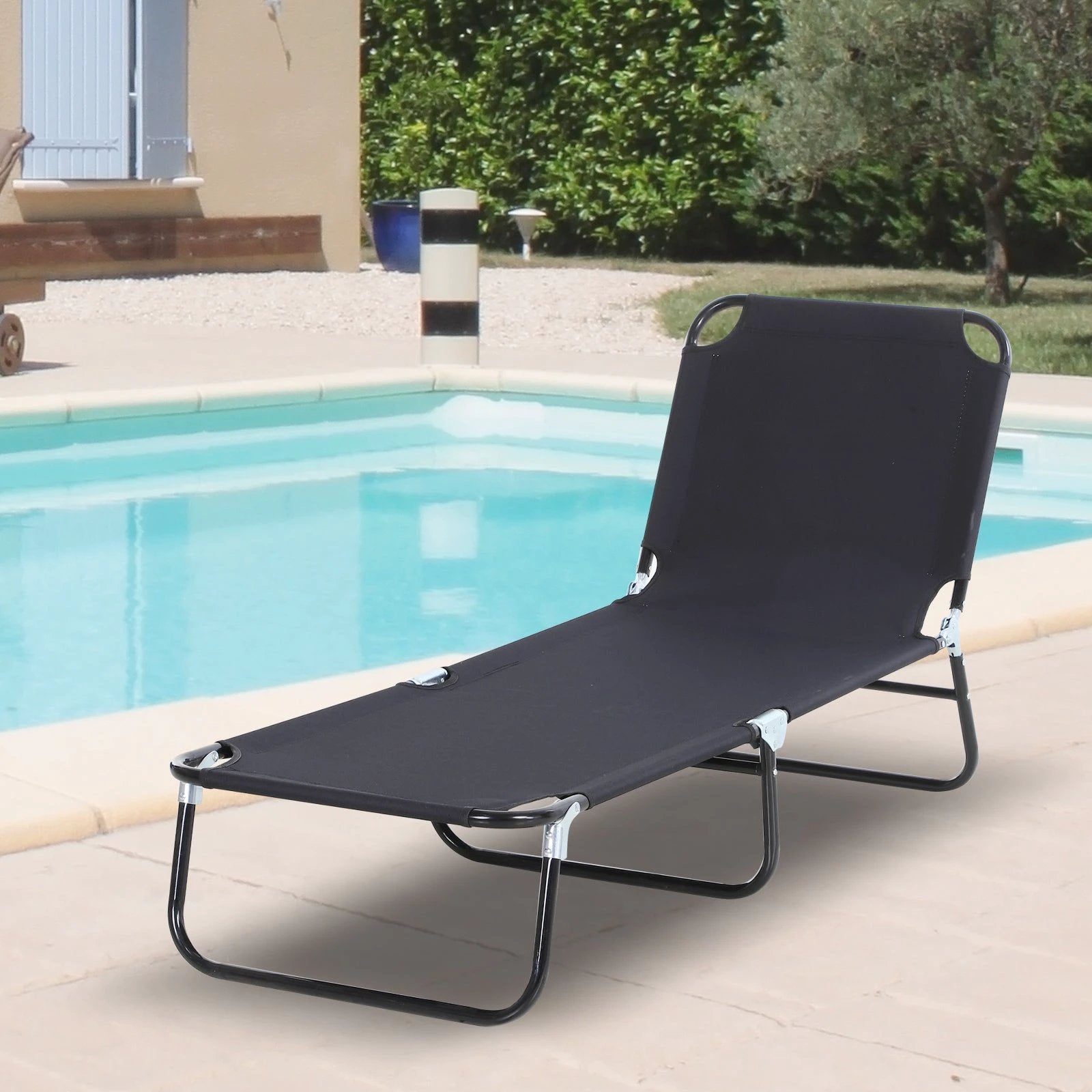 Portable Folding Sun Lounger 4-Position Adjustable Backrest Relaxer Recliner by Outsunny
