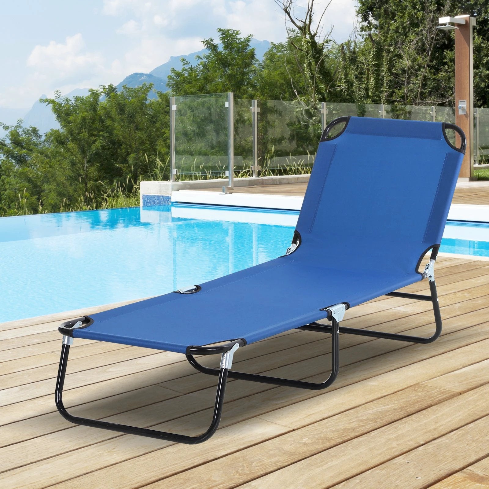 Portable Folding Sun Lounger 4-Position Adjustable Backrest Relaxer Recliner by Outsunny