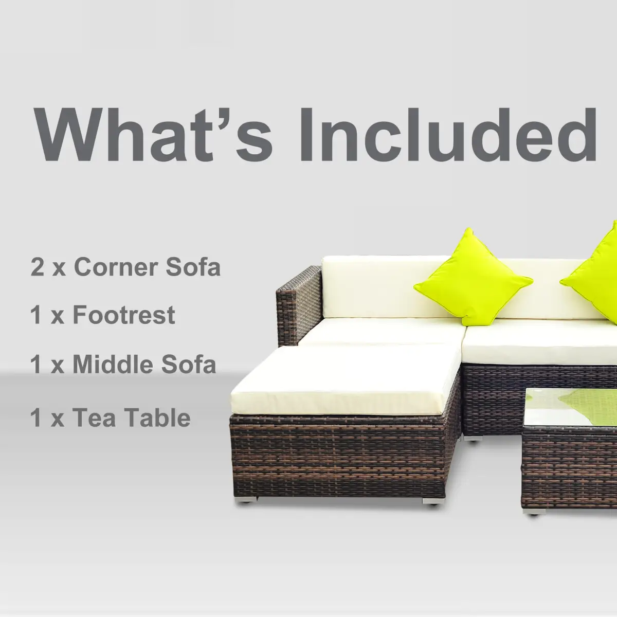 Outsunny 5PC Rattan Furniture Set Wicker Sofa Glass Tempered Tea Table & Cushion Pillows - Garden Sofa Sets