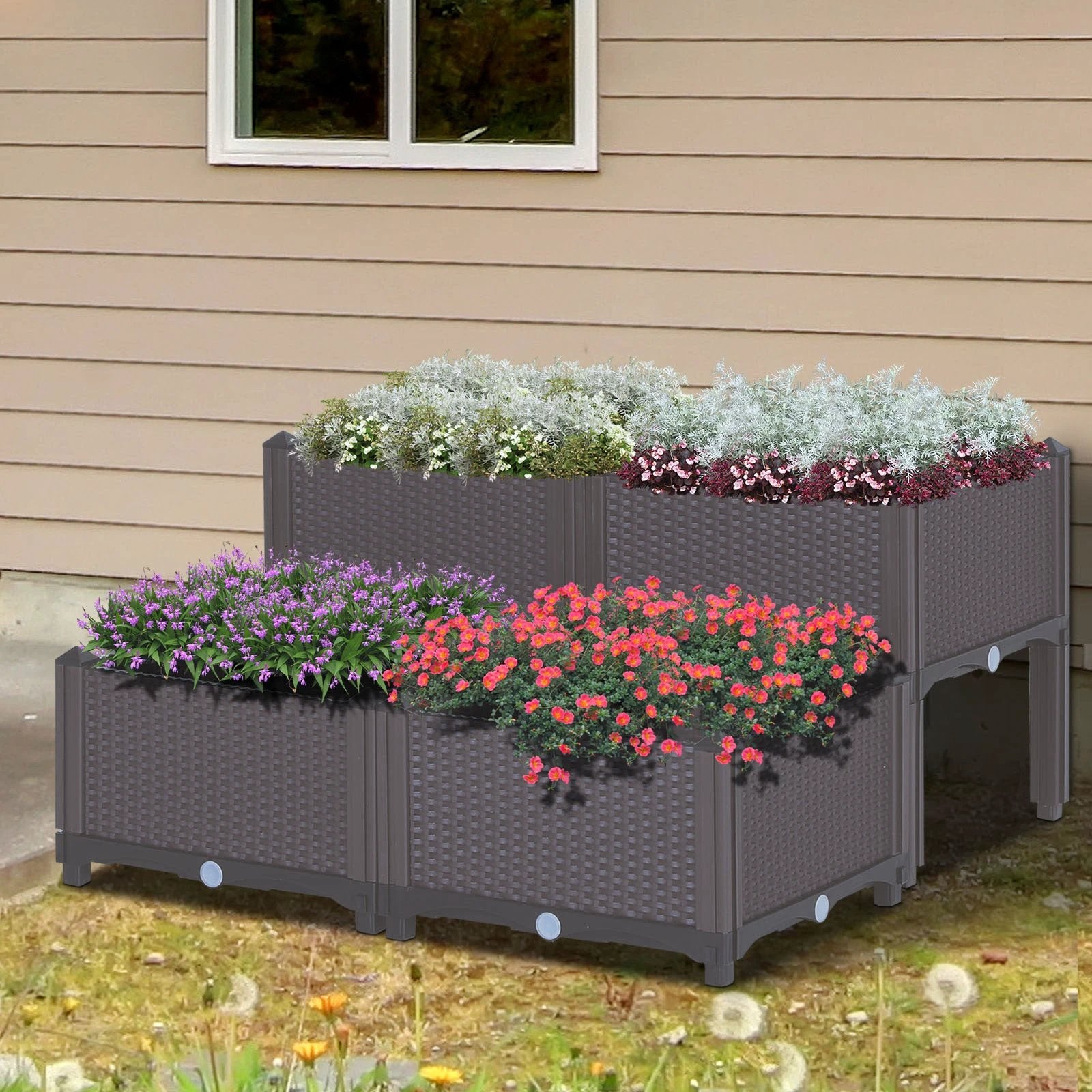 Outsunny Outsunny Raised Planter Boxes Two Tier Weatherproof Patio - Planters