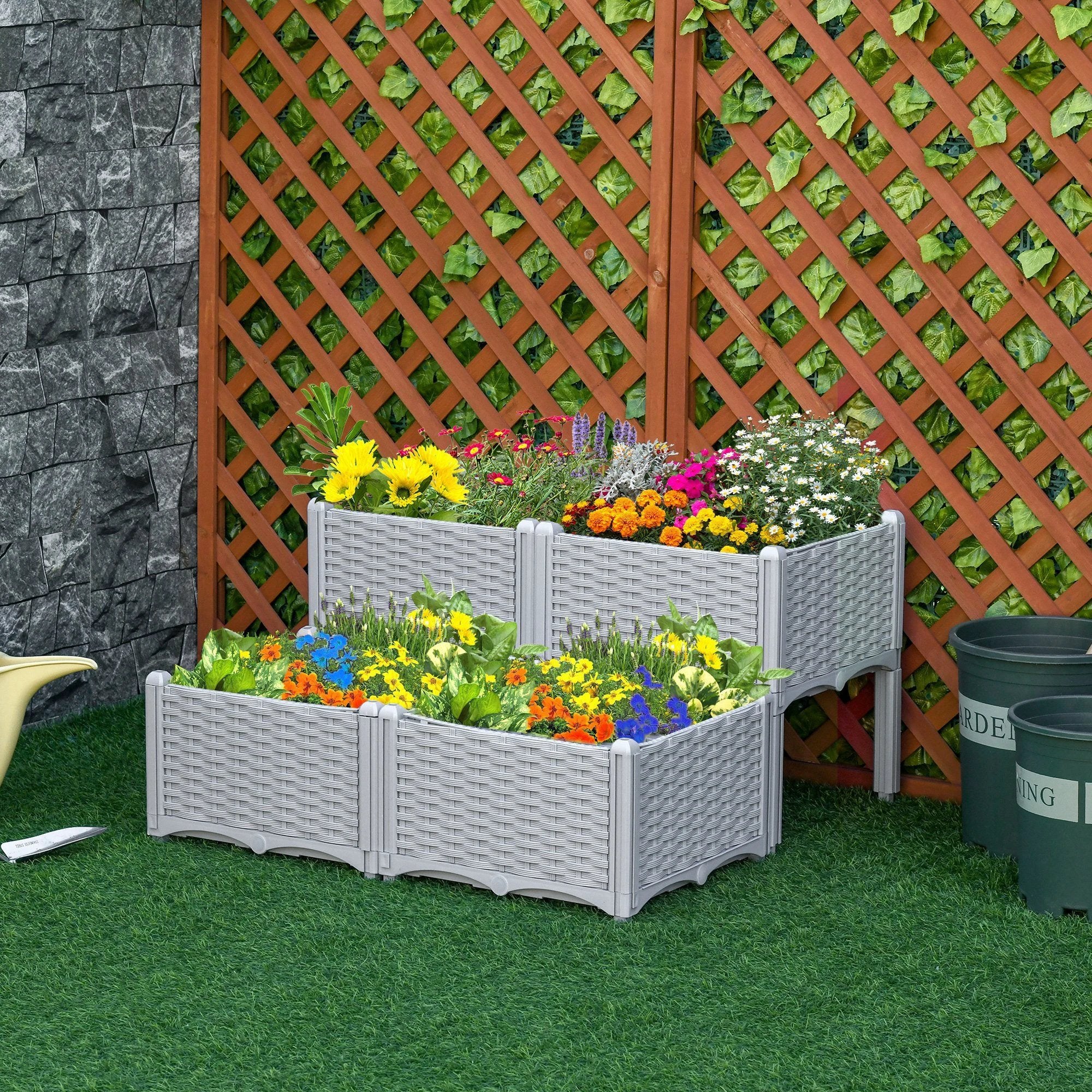 Outsunny Outsunny Raised Planter Boxes Two Tier Weatherproof Patio - Planters