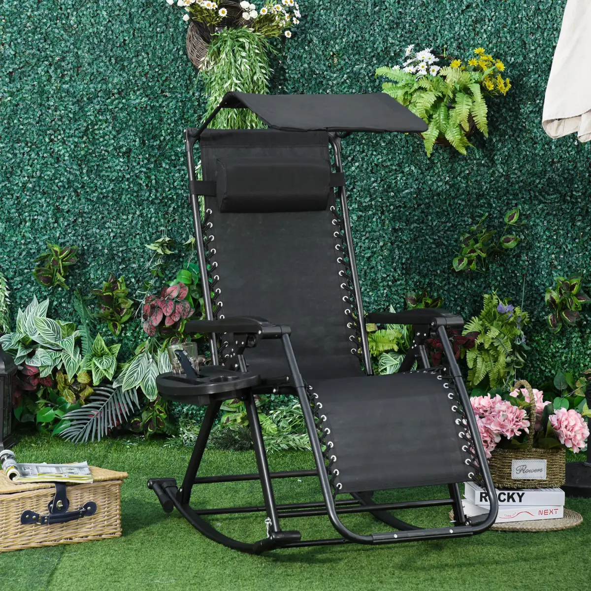 Outsunny Folding Recliner Chair Outdoor Lounge Rocker Zero-Gravity Seat - Sun Lounger