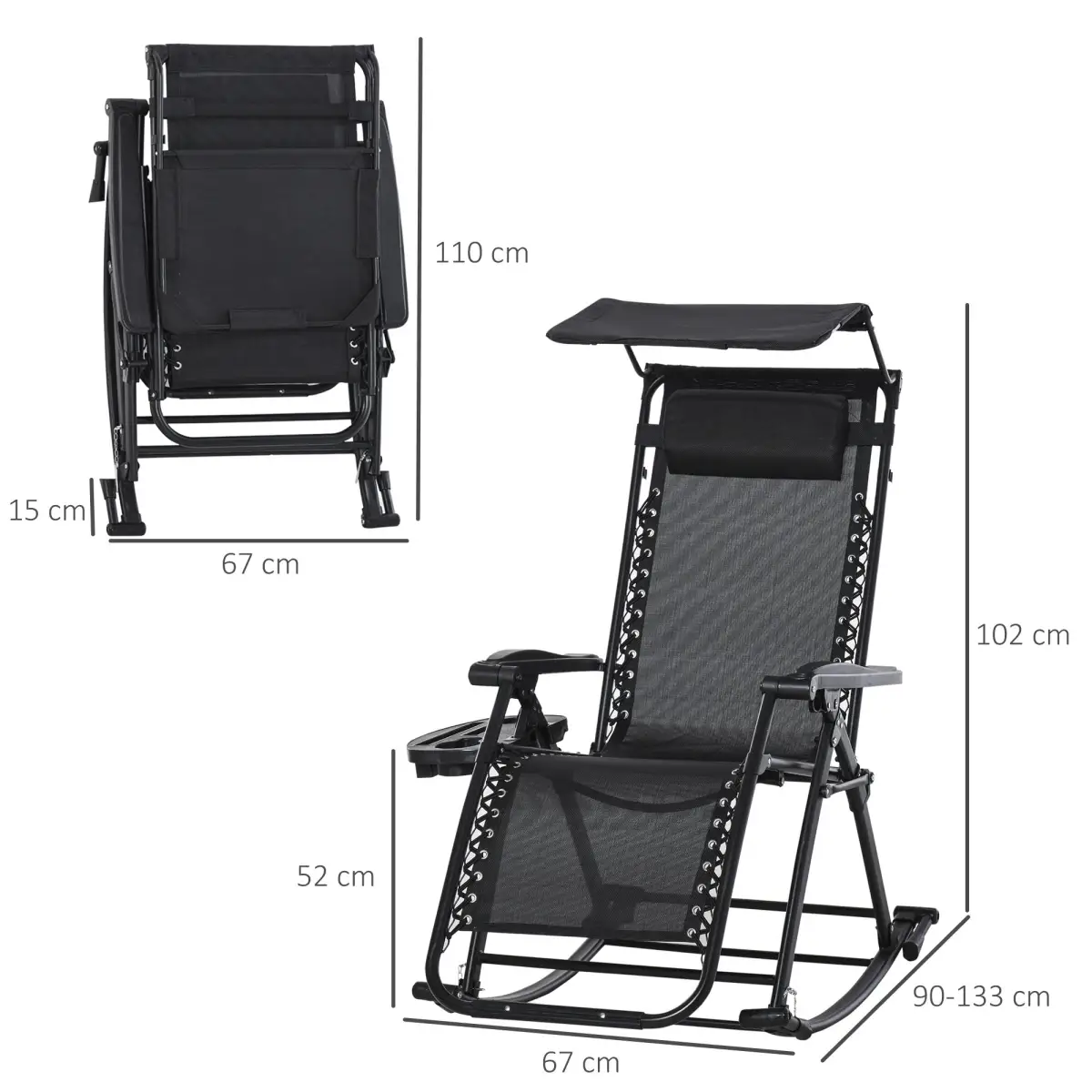 Outsunny Folding Recliner Chair Outdoor Lounge Rocker Zero-Gravity Seat - Sun Lounger