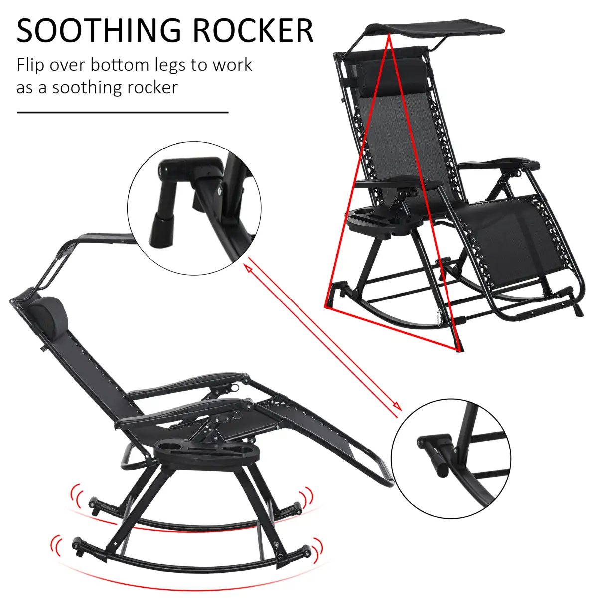 Outsunny Folding Recliner Chair Outdoor Lounge Rocker Zero-Gravity Seat - Sun Lounger