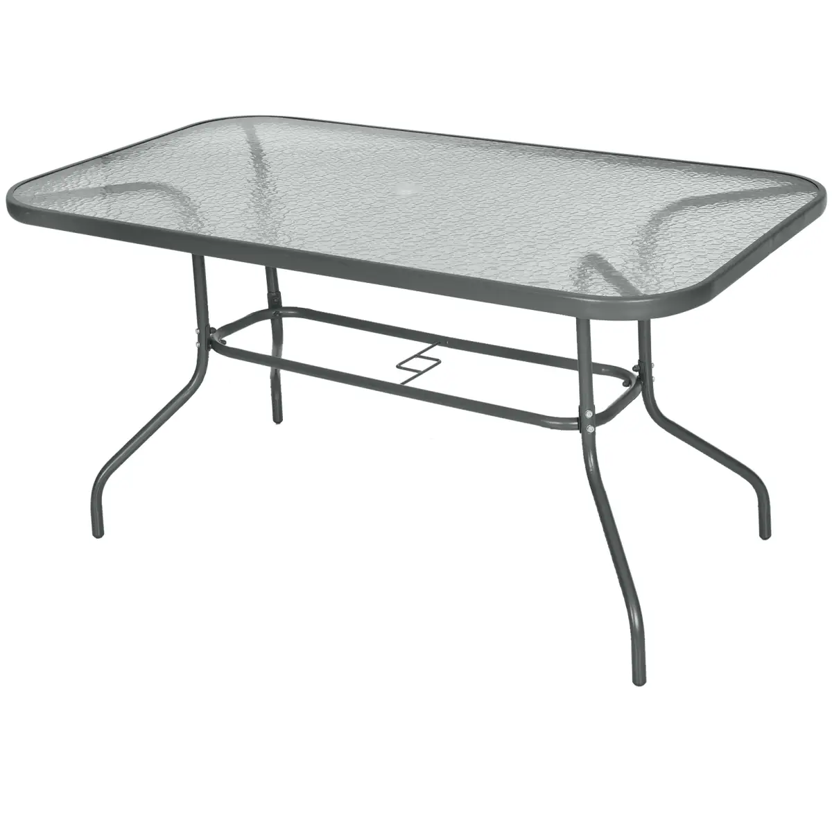 Outsunny Aquatex Glass Garden Table Curved Metal Frame w/ Parasol Hole 4 Legs - Garden Table