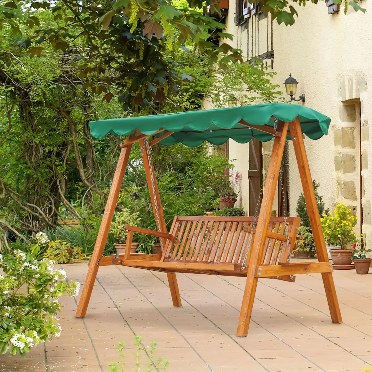 Outsunny 3-Seater Wooden Garden Swing Chair Seat Bench - Hammocks