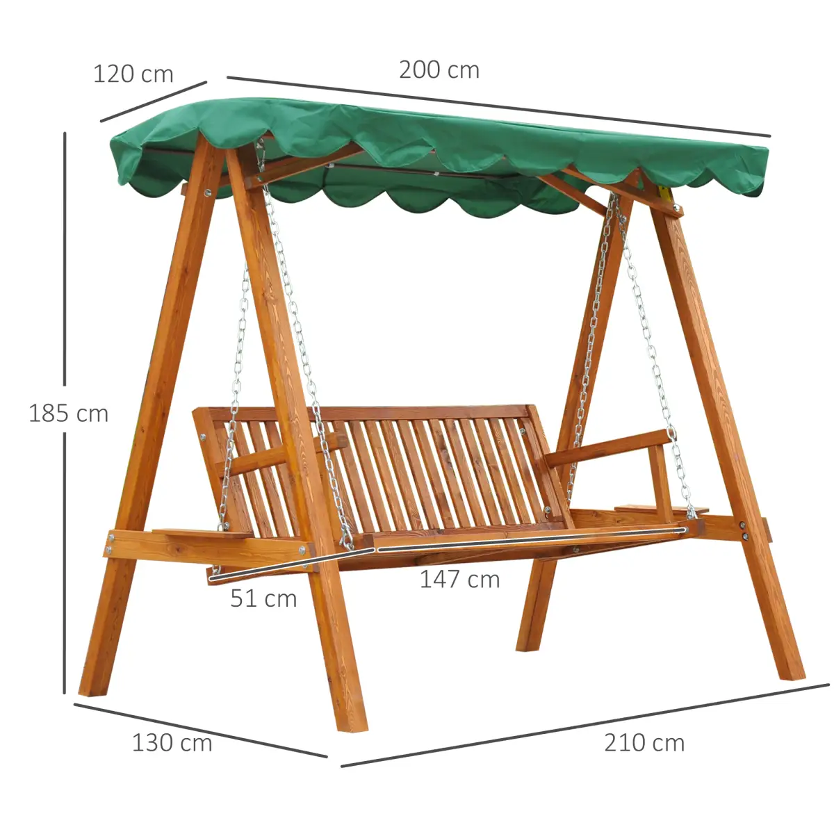 Outsunny 3-Seater Wooden Garden Swing Chair Seat Bench - Hammocks