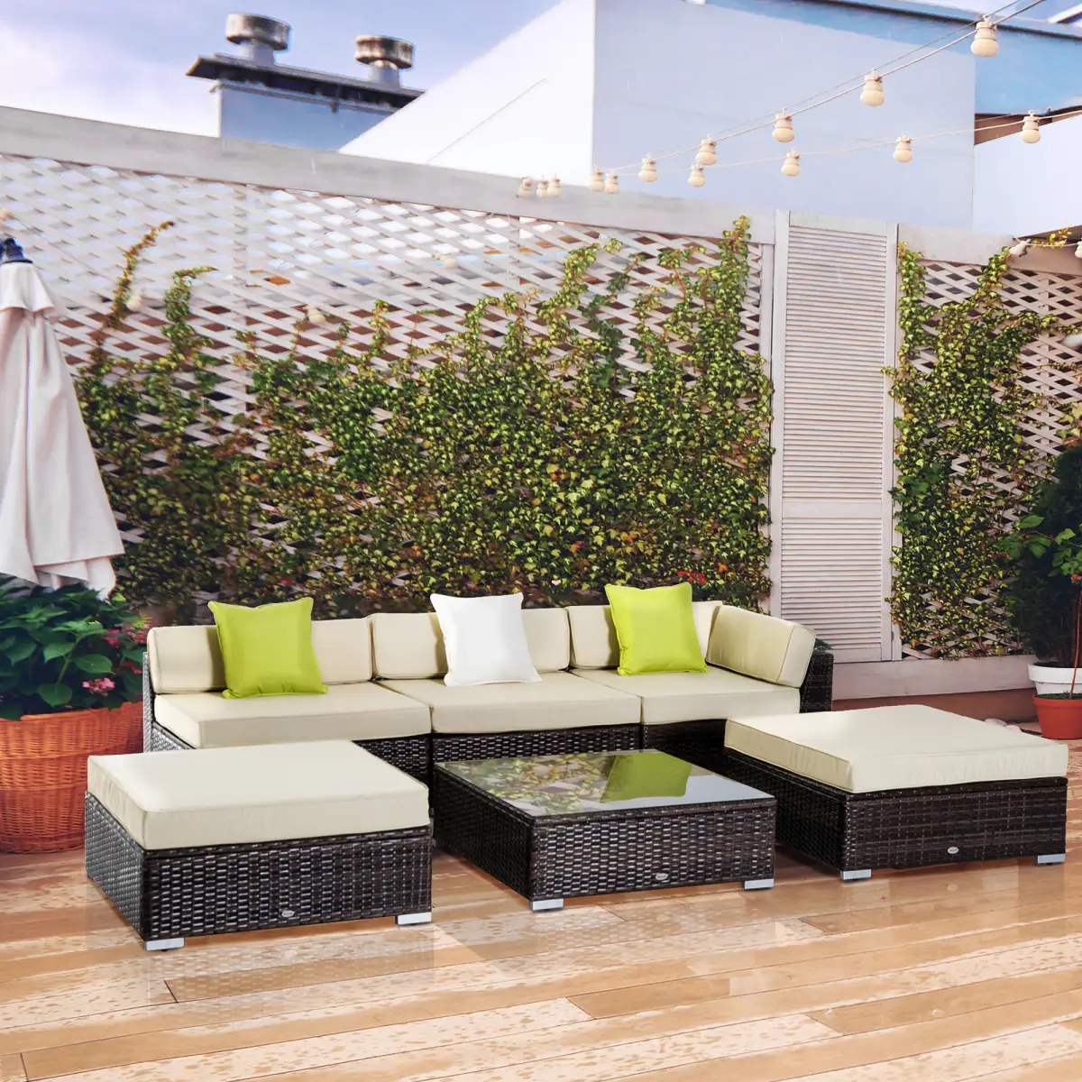 Outsunny 6 PC Rattan Sofa Coffee Table Set Sectional Wicker Weave Furniture - Garden Sofa Sets