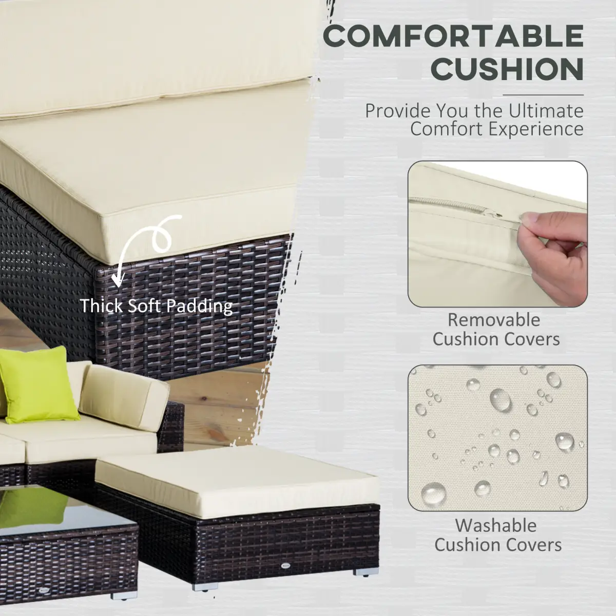 Outsunny 6 PC Rattan Sofa Coffee Table Set Sectional Wicker Weave Furniture - Garden Sofa Sets