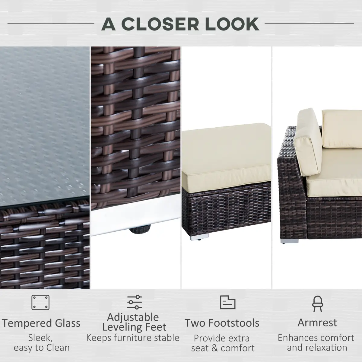Outsunny 6 PC Rattan Sofa Coffee Table Set Sectional Wicker Weave Furniture - Garden Sofa Sets