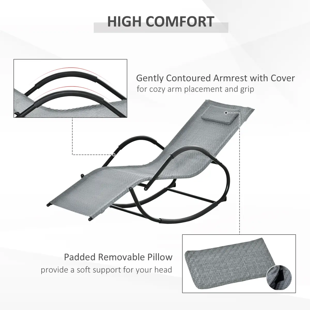 Outsunny Zero Gravity Rocking Lounge Chair Patio Rocker Removable Pillow, Recliner Seat - Sun Lounger