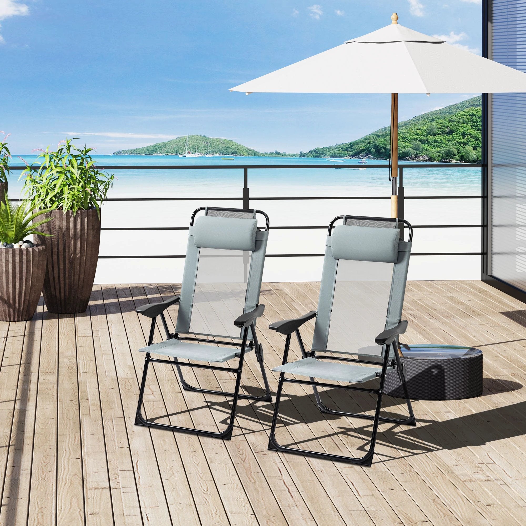 2 Portable Folding Recliner Outdoor Patio Chaise Lounge Chair with Backrest by Outsunny