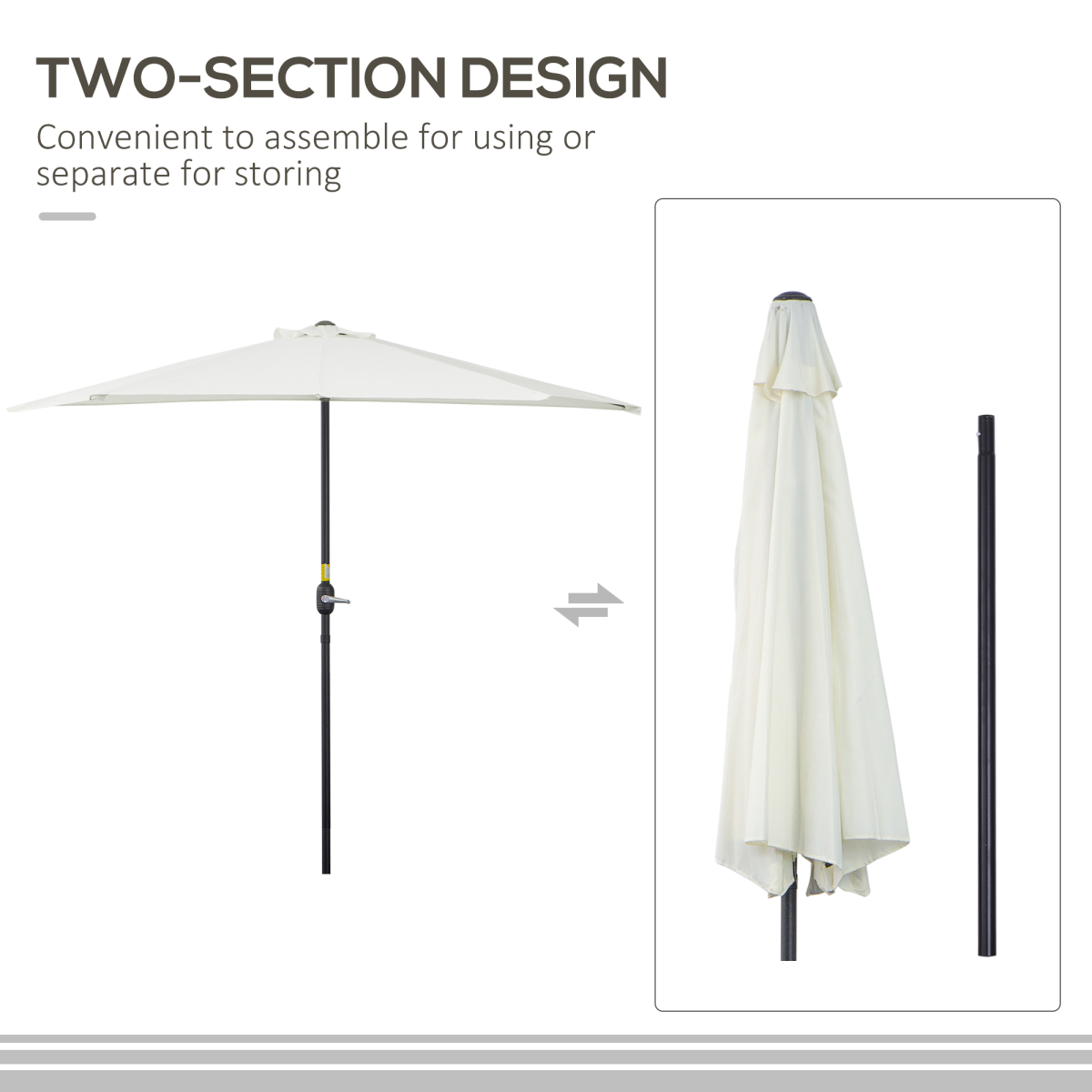 Outsunny 2.7 m Half Round Umbrella Parasol - Parasol