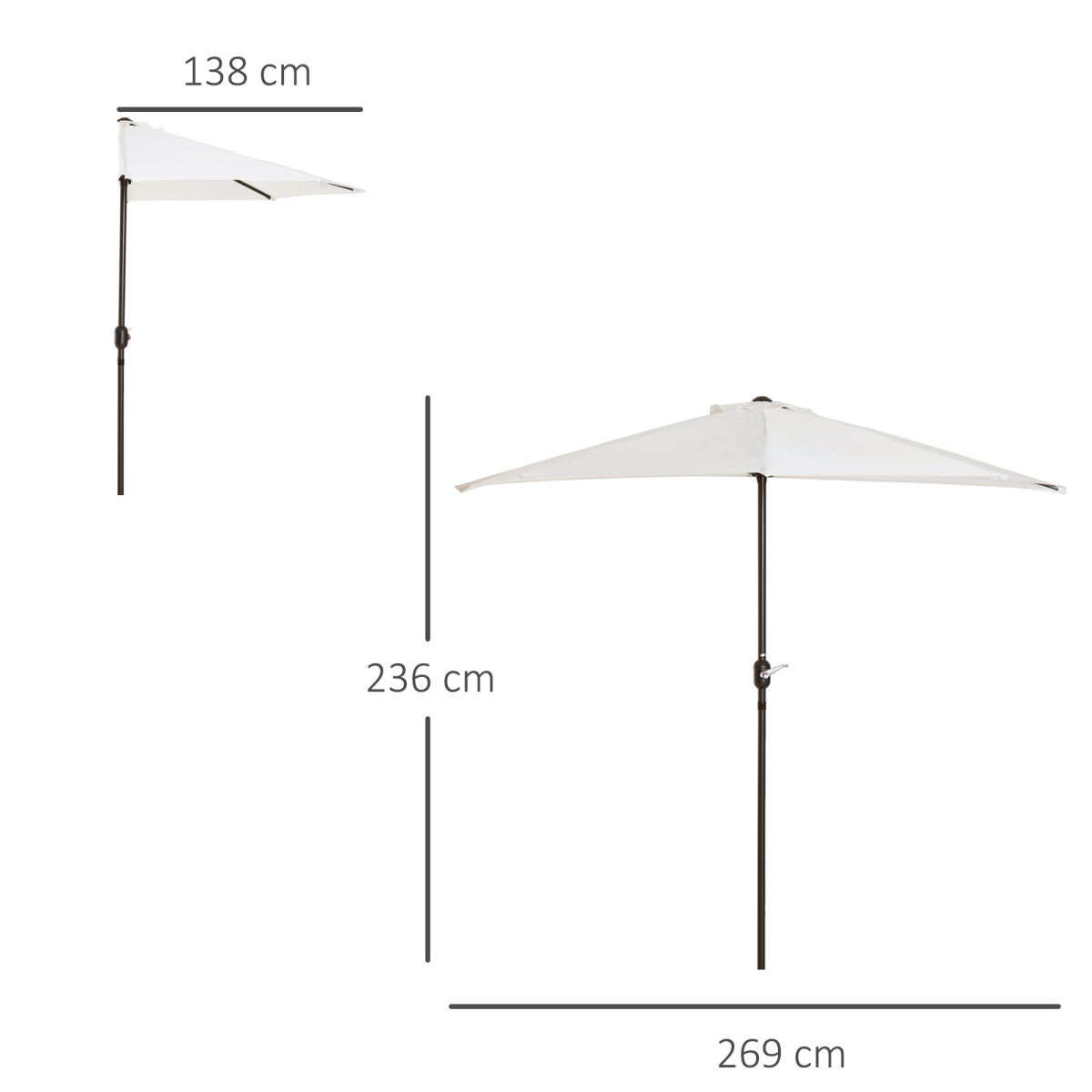Outsunny 2.7 m Half Round Umbrella Parasol - Parasol