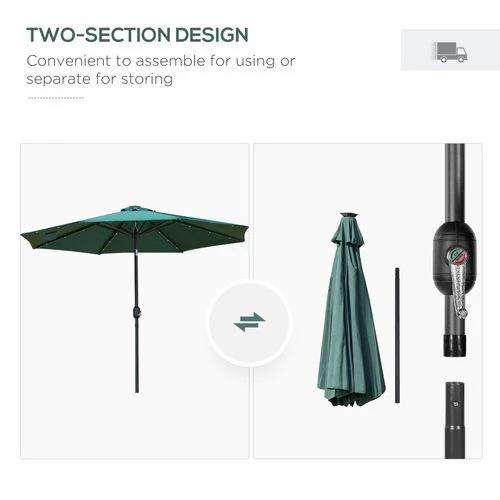 Outsunny Outsunny 9 Foot LED Solar Powered Parasol Umbrella with UV Protection for Outdoor Gatherings - Parasol