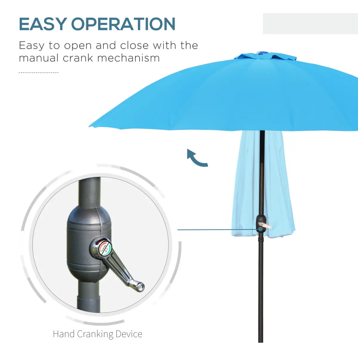 Outsunny 255cm Patio Parasol Umbrella Market Table Parasol 18 Sturdy Ribs - Parasol