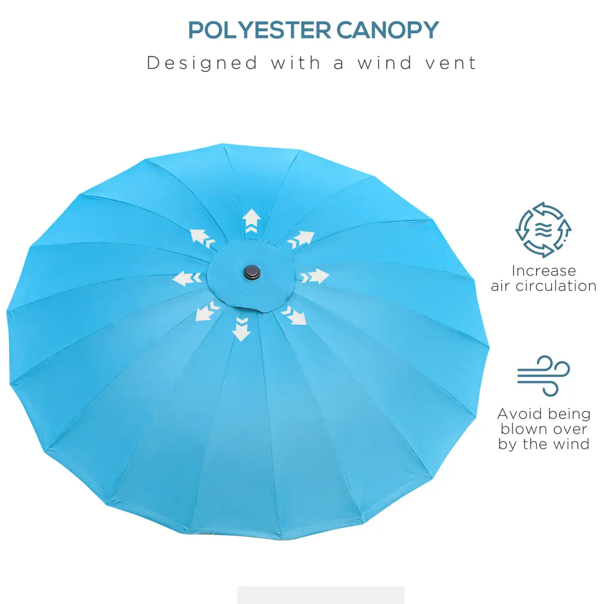 Outsunny 255cm Patio Parasol Umbrella Market Table Parasol 18 Sturdy Ribs - Parasol