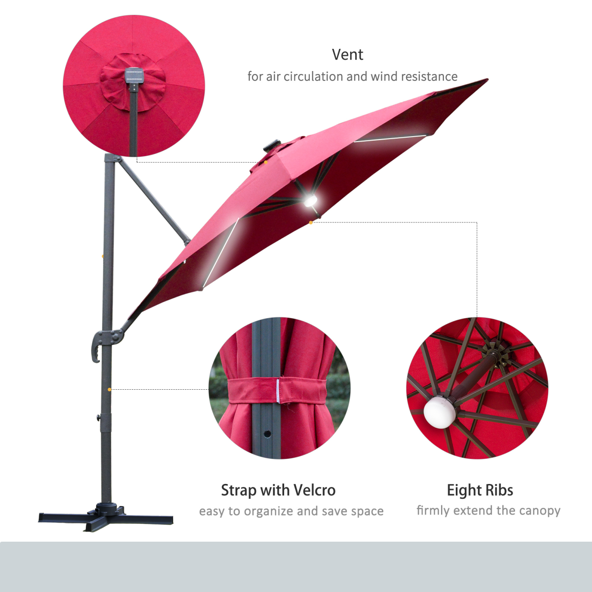Outsunny 255cm Patio Parasol Market Table with Push Button 18 Sturdy Ribs - Parasol