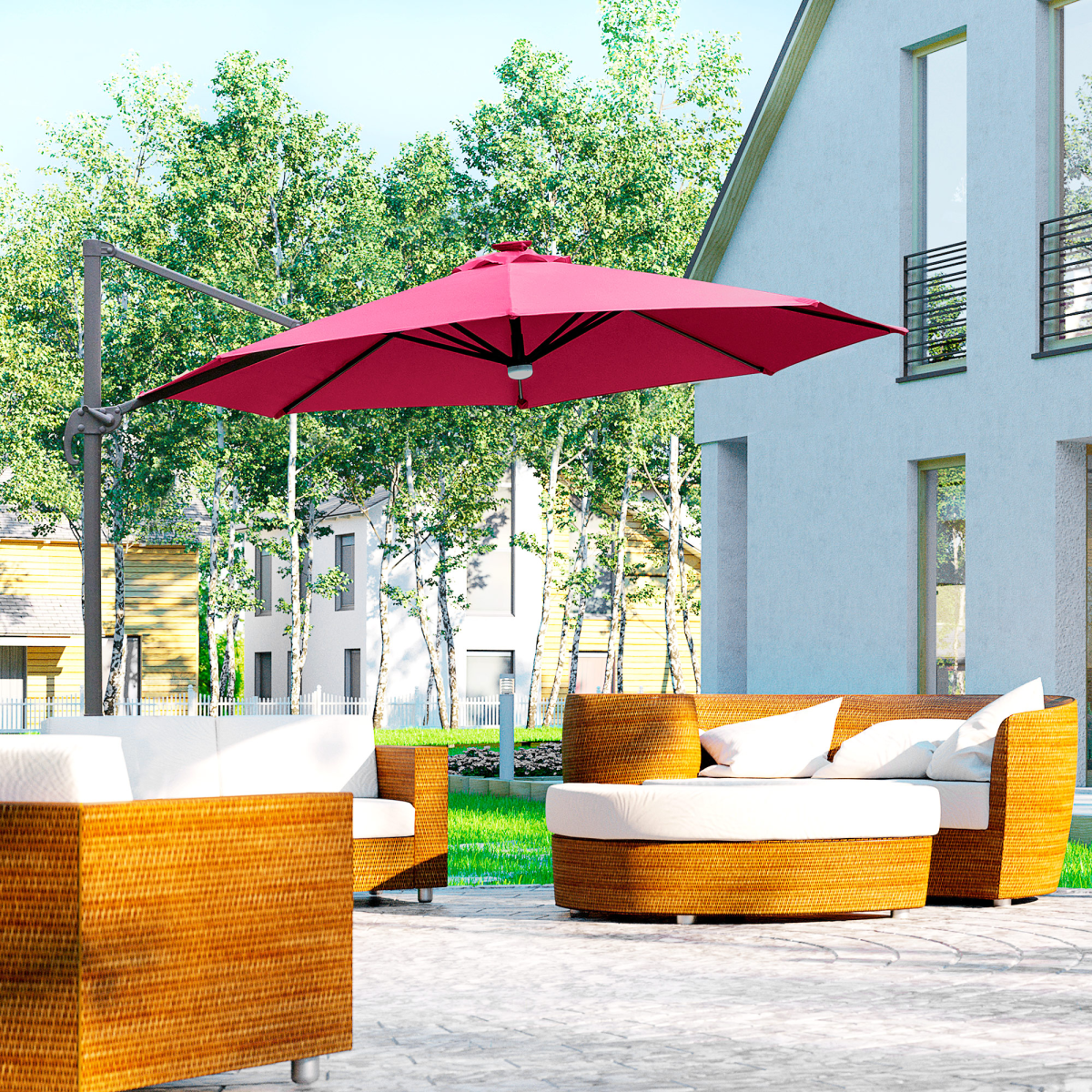 Outsunny 255cm Patio Parasol Market Table with Push Button 18 Sturdy Ribs - Parasol
