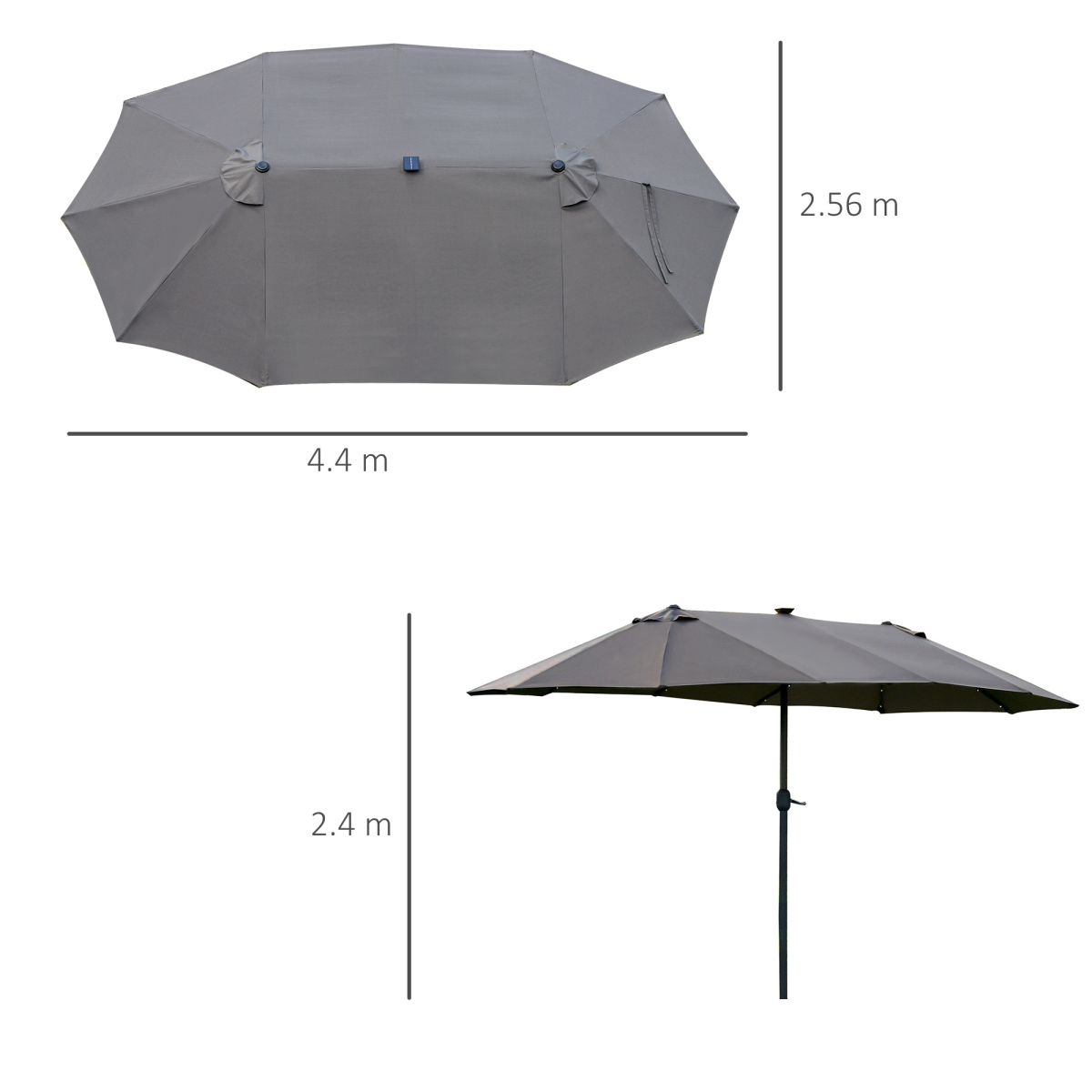 Outsunny Garden Parasol 4.4m Double-Sided Sun Umbrella Patio Sun Shade LED Solar Light - Parasol
