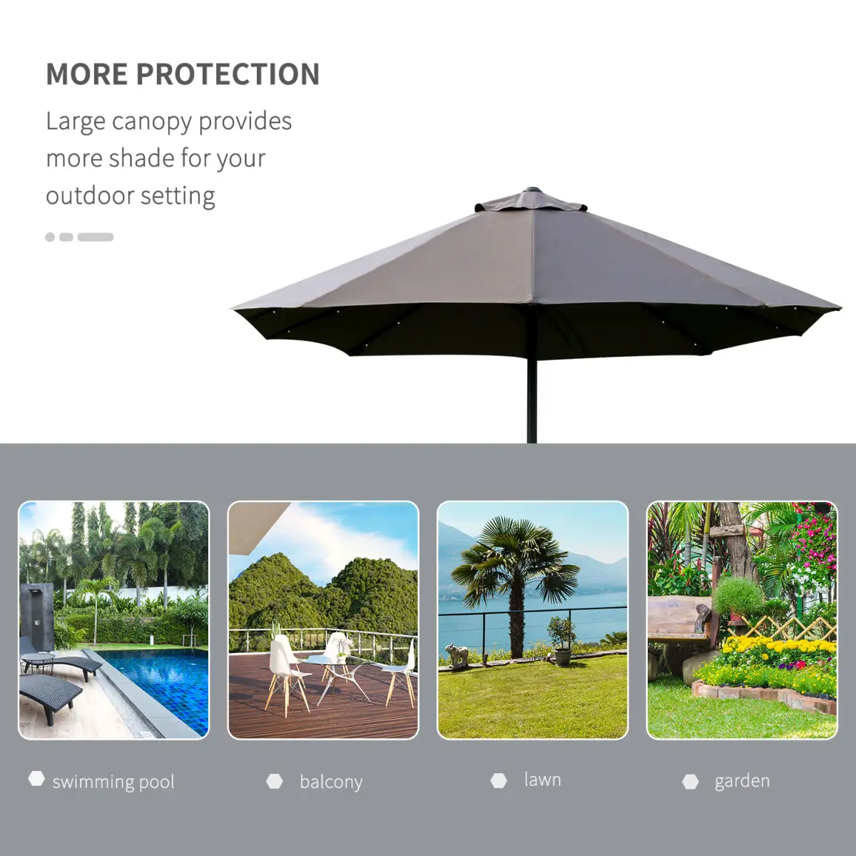 Outsunny Garden Parasol 4.4m Double-Sided Sun Umbrella Patio Sun Shade LED Solar Light - Parasol