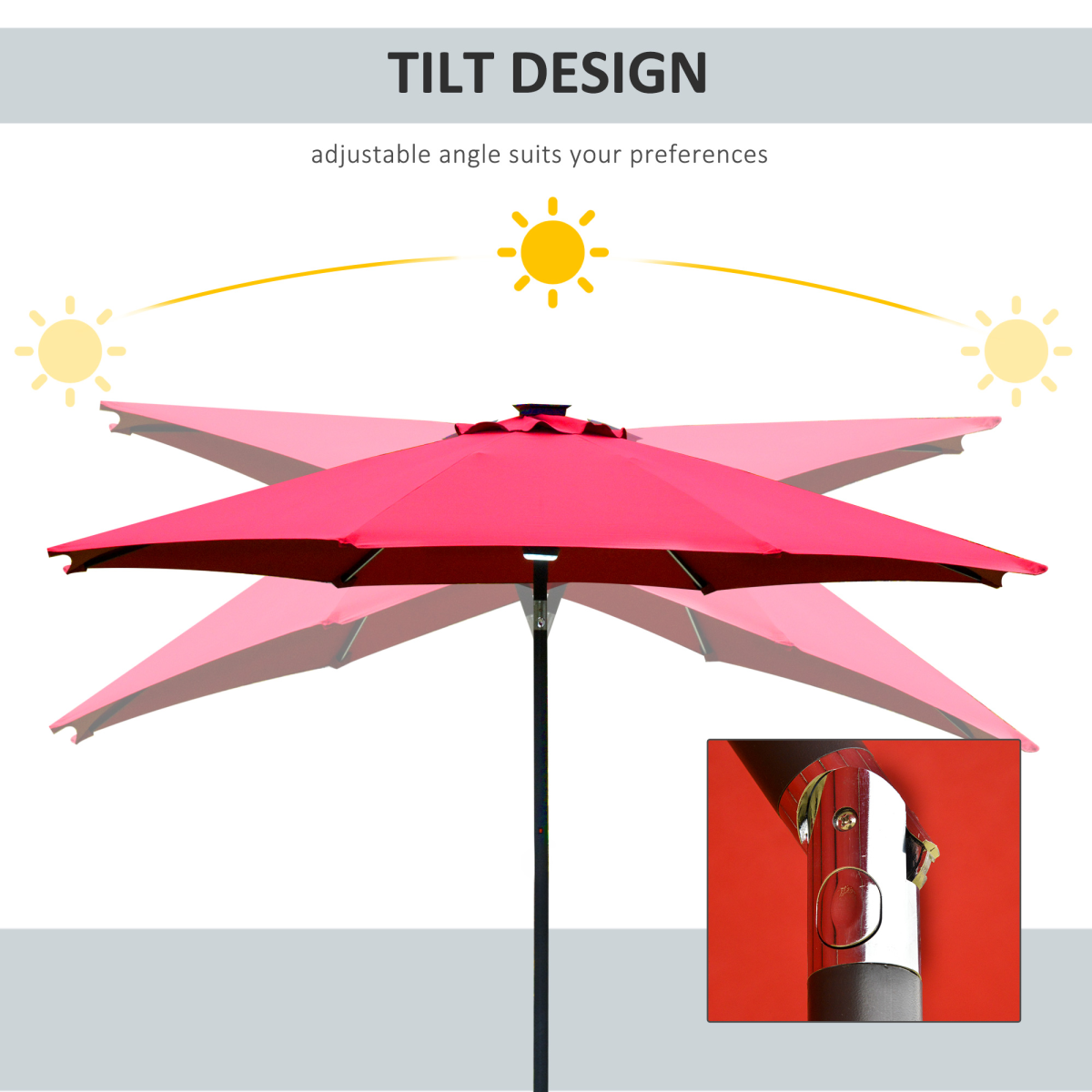 Outsunny 2.7m Garden Parasol Sun Umbrella Patio Summer Shelter w/ LED Solar Light - Parasol