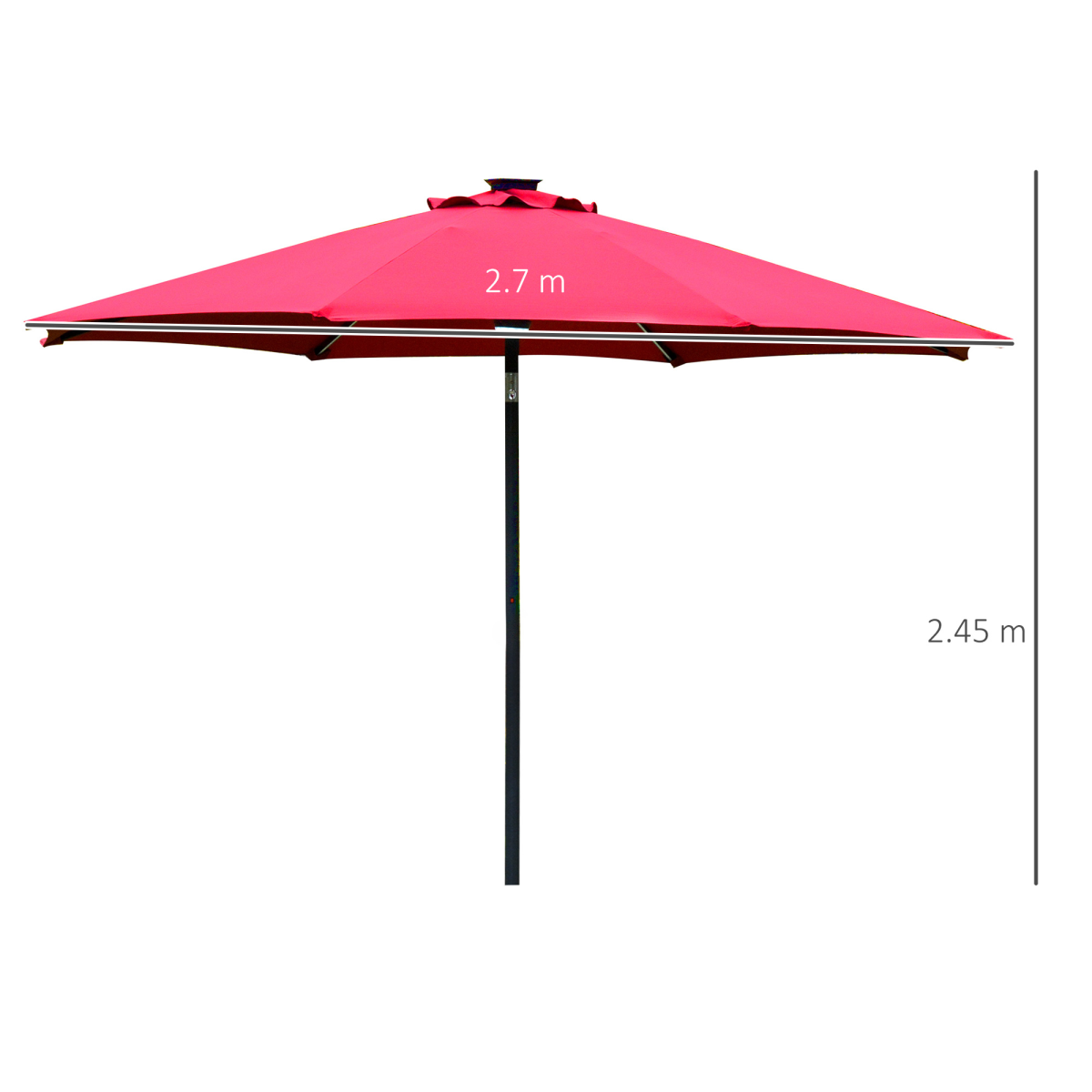 Outsunny 2.7m Garden Parasol Sun Umbrella Patio Summer Shelter w/ LED Solar Light - Parasol