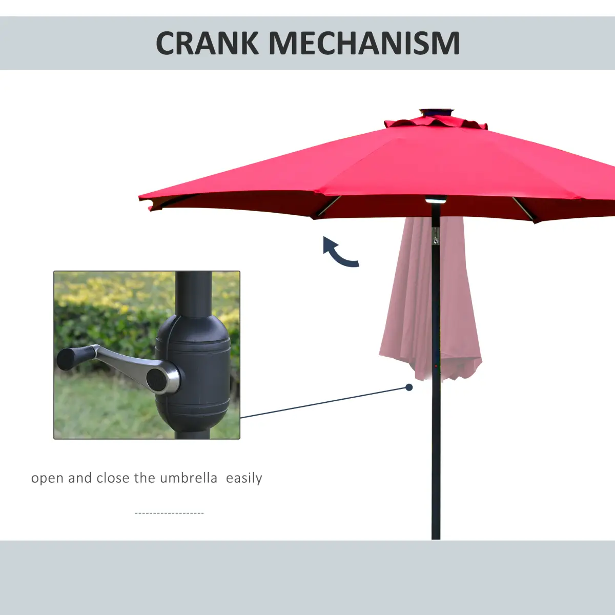 Outsunny 2.7m Garden Parasol Sun Umbrella Patio Summer Shelter w/ LED Solar Light - Parasol