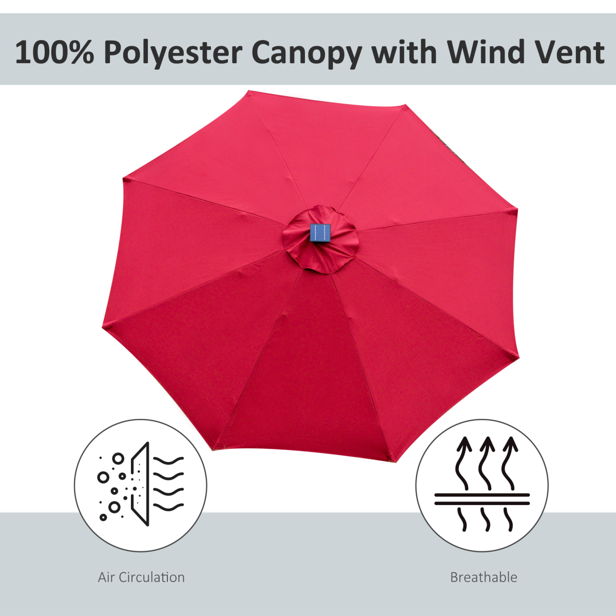 Outsunny 2.7m Garden Parasol Sun Umbrella Patio Summer Shelter w/ LED Solar Light - Parasol