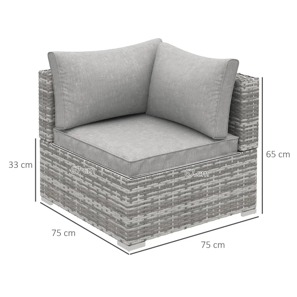 Outsunny PE Rattan Wicker Corner Sofa Garden Furniture Single Sofa Chair w/ Cushions - Garden Sofa Sets