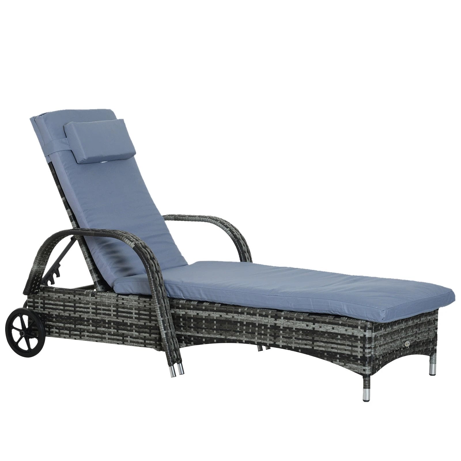 Outsunny Adjustable Rattan Sun Lounger Outdoor Recliner w/ Cushion Garden Pool - Sun Lounger