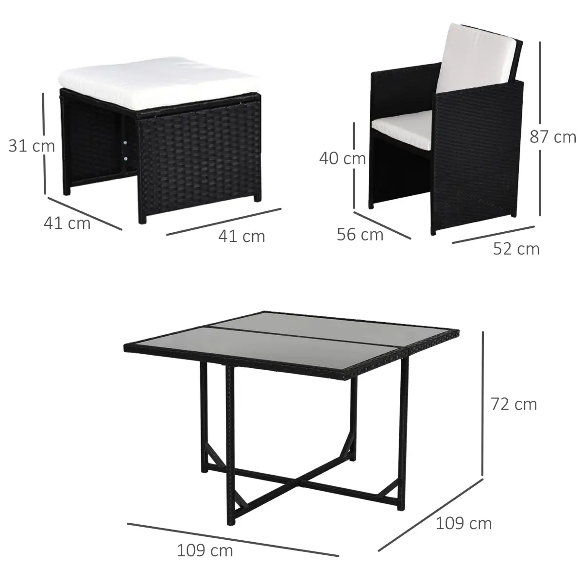 Outsunny 9PC Rattan Garden Furniture Outdoor Patio Dining Table Set Wicker 8 Seater Stool - Garden Set