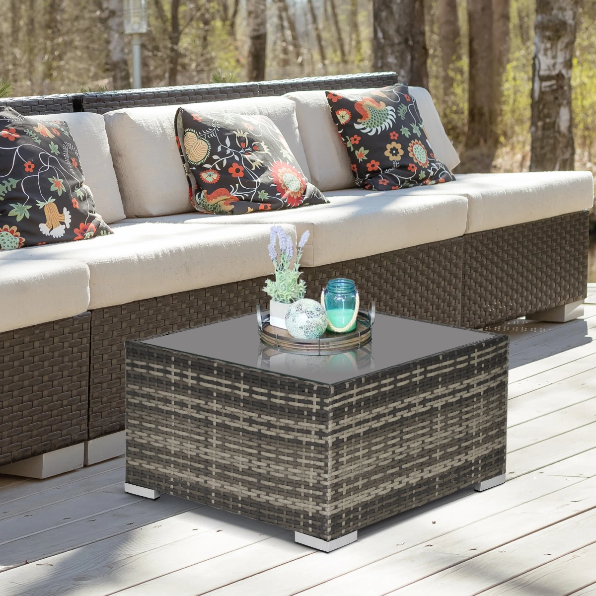 Outsunny Outsunny Rattan Wicker Patio Coffee Table Square Ready to Use Weatherproof Outdoor Furniture - Coffee Table
