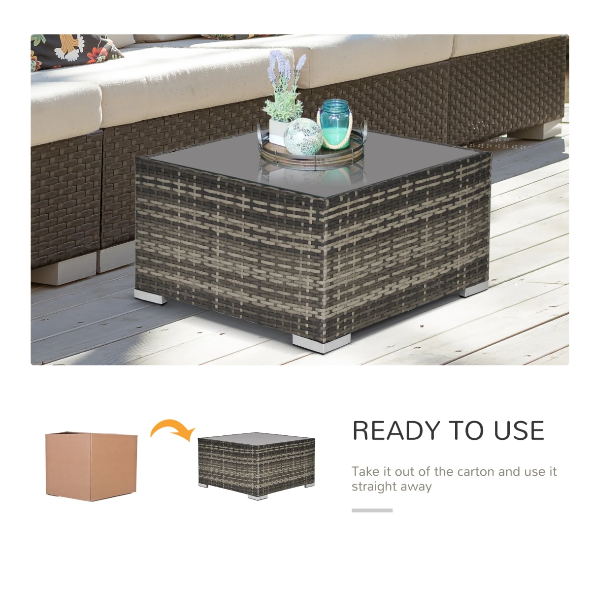 Outsunny Outsunny Rattan Wicker Patio Coffee Table Square Ready to Use Weatherproof Outdoor Furniture - Coffee Table