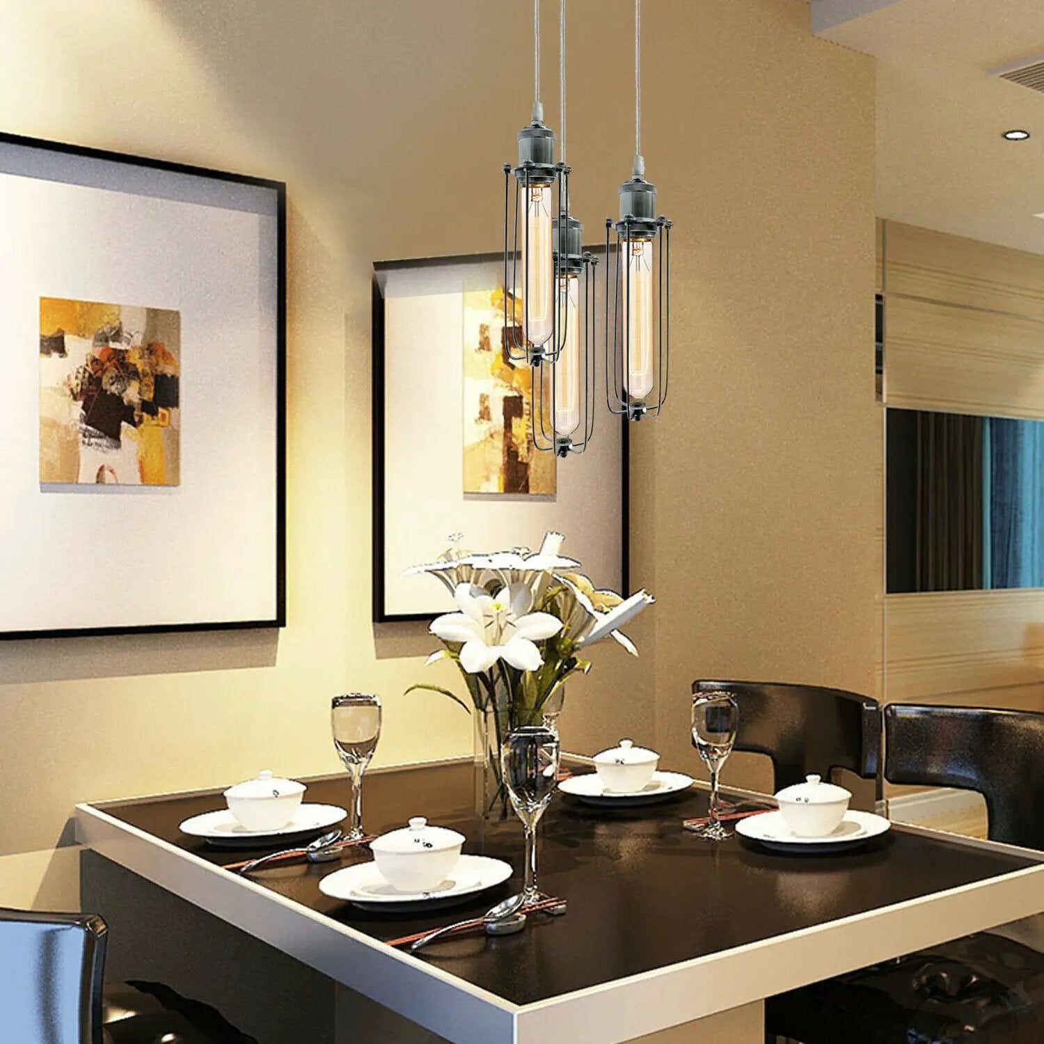 Un-branded 3 Way Cluster Hanging Ceiling Pendant Light E27 Chrome Light Fitting Lamp Kit - Pendant Lights