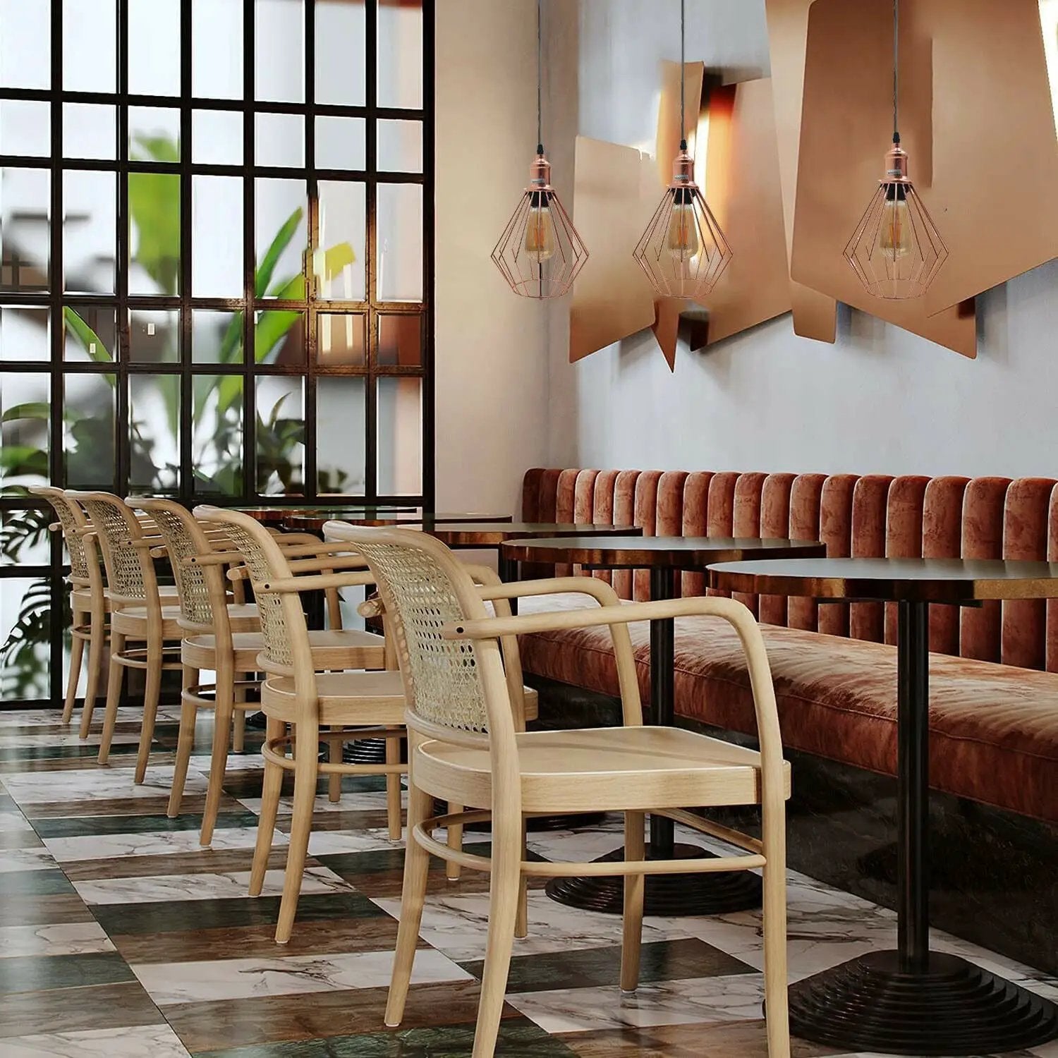 Un-branded Vintage Industrial Metal Diamond Cage Ceiling Pendant Light Modern Hanging Lamps - Pendant Lights