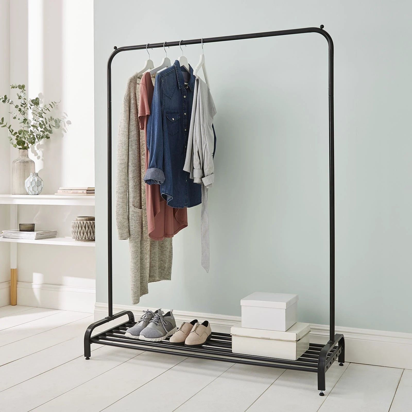 Direct Online Houseware Premium Clothes Rail Black Powder Coated Wide With Shelf - Wardrobe