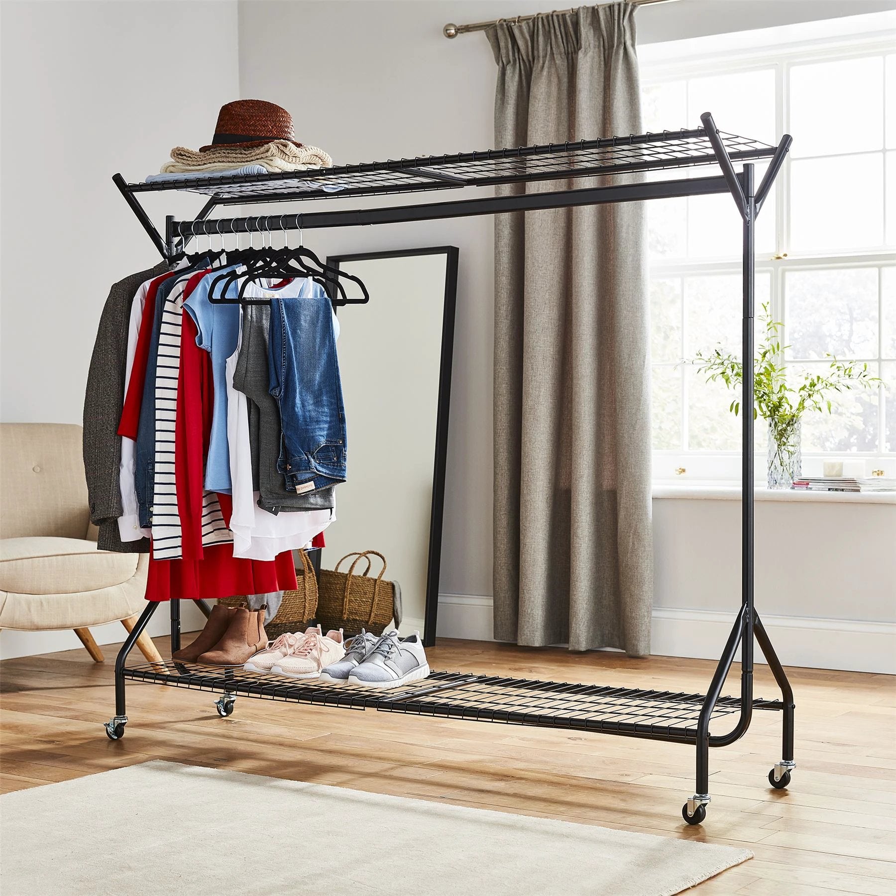 All In One Clothes Rail Show Rack 4 Pole Hat Box Rack Home
