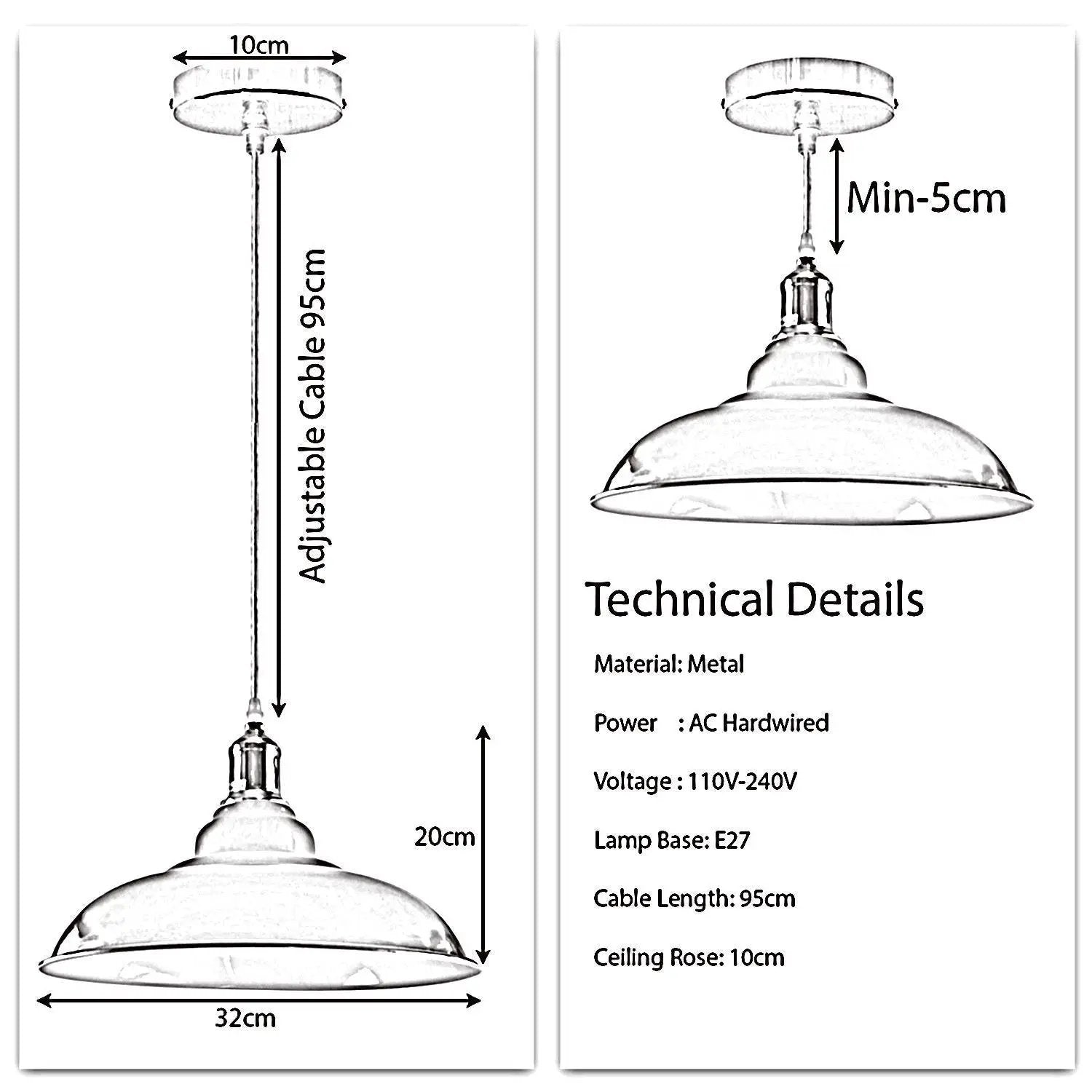 LEDSone New Vintage Pendant Ceiling Shade Industrial Chandelier Flush mount Lighting UK - Pendant Lights