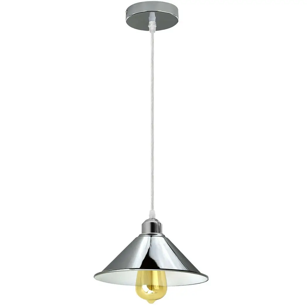 LEDSone Modern Industrial Loft Chrome Ceiling Pendant Light Metal Cone Shape Shade Indoor Hanging Light - Pendant Lights